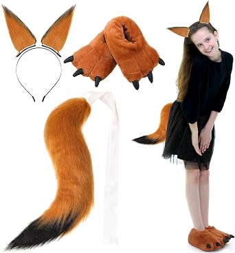 Maiteenly Winter Fox Costume Set Cute Fox Plush Fluffy Ears Tail Animal Paw Winter Claw Shoes Costume Plush Party for Women
