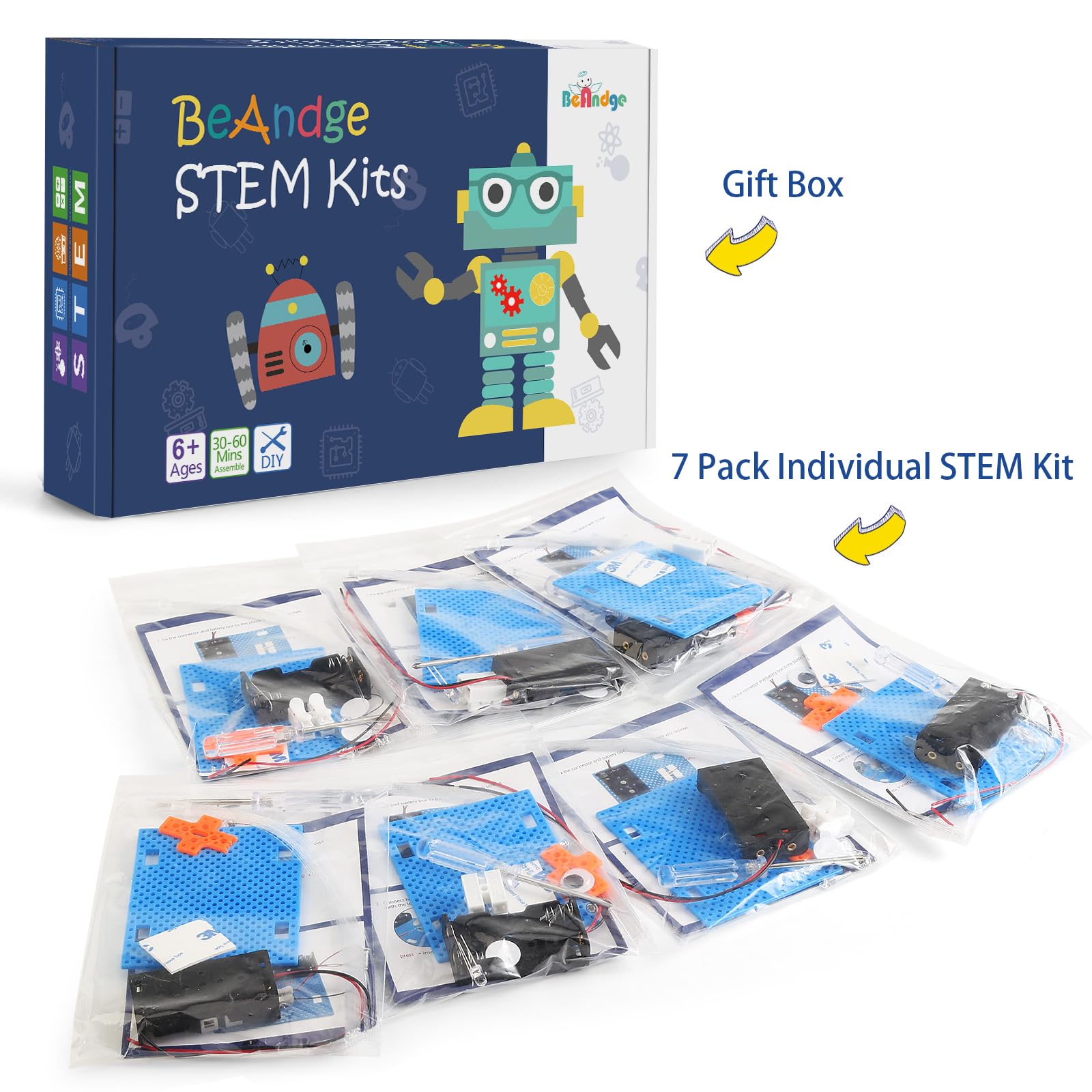 7 Set Bulk STEM Kit Individual Craft Kits for Kids, Science Projects Crafts Group Activity, Light Experiments Circuit Toys, Fun Fiber Optic STEAM Activities for Boys Girls Ages 6-8 8-12 6 8 10 Year
