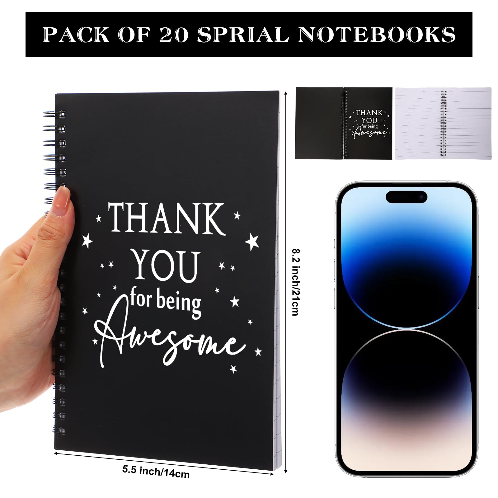 Yeaqee 20 Stück Dankeschön-Geschenke, Mitarbeiter-Wertschätzungsgeschenke, inspirierendes Spiralnotizbuch/Tagebuch für Damen und Herren, Büro, Schule, Kollegen, Lehrer, Freiwillige