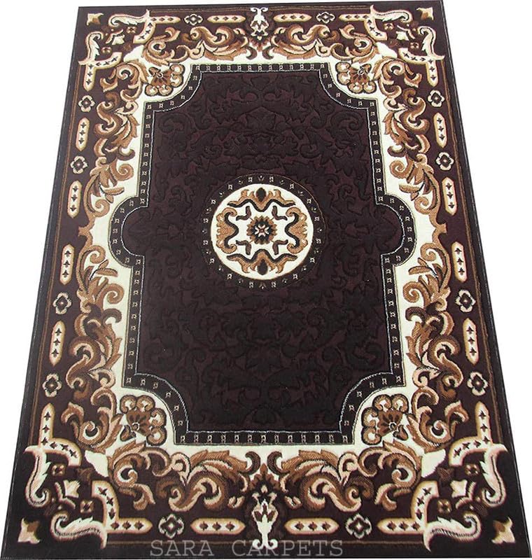 Image of Soft Thick Geometric Acrylic Washable Anti Skid Carpet. for Living Room Bedroom. Hall Size 6 x 8 feet (150X210 Cm) Brown D16