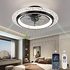 Modern Ceiling Fans with Lights-19 Low Profile Ceiling Fan for Bedroom with Quiet DC Motor-Flush Mount Ceiling Fan with Remote Control Dimmable Bladeless Ceiling Fans for Indoor/Living Room
