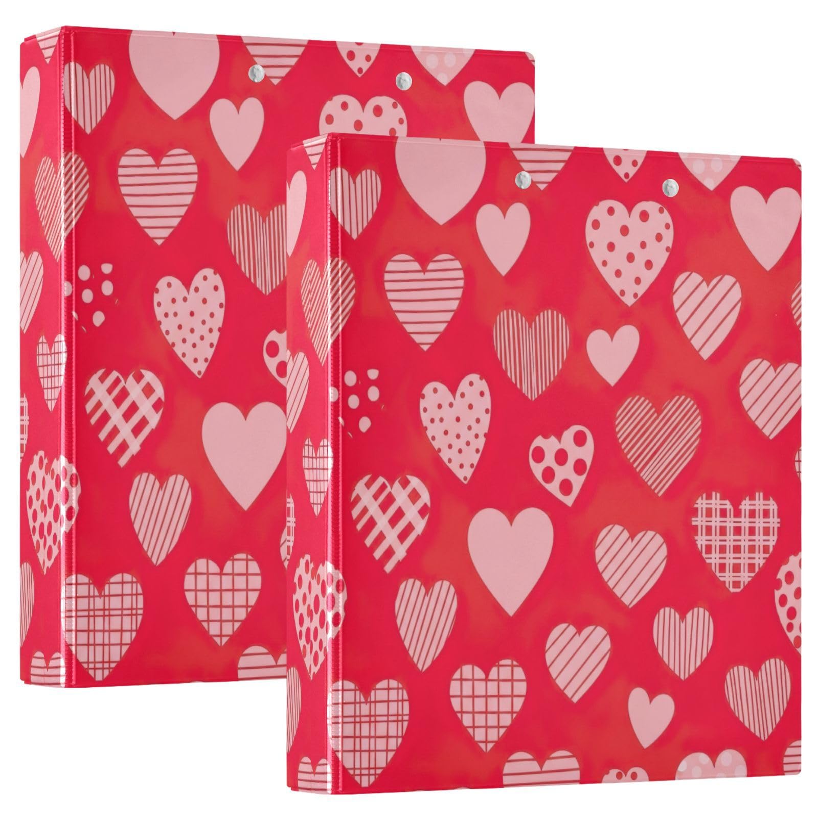 Raccoglitore a tre anelli con cuori rossi da 3,8 cm, raccoglitore ad anelli a D con portablocco grande, 3 raccoglitori per scuola, università, ufficio (confezione da 2)