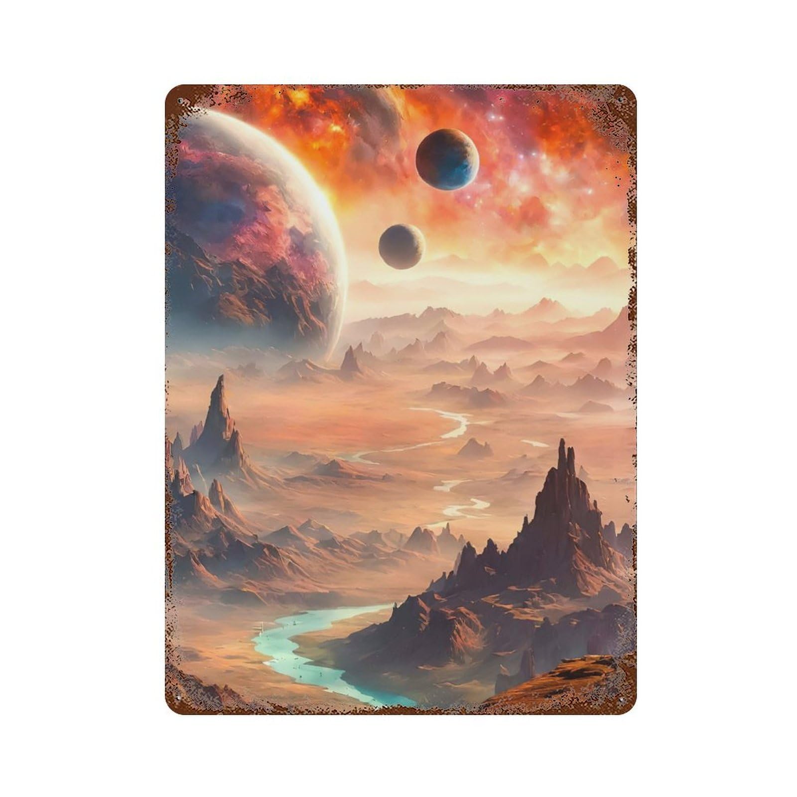 Distressed Metal Wall Sign Cosmic Desert 15.7"x11.8", Vintage Wall Decor for Garage, Bar And Workshop Decor
