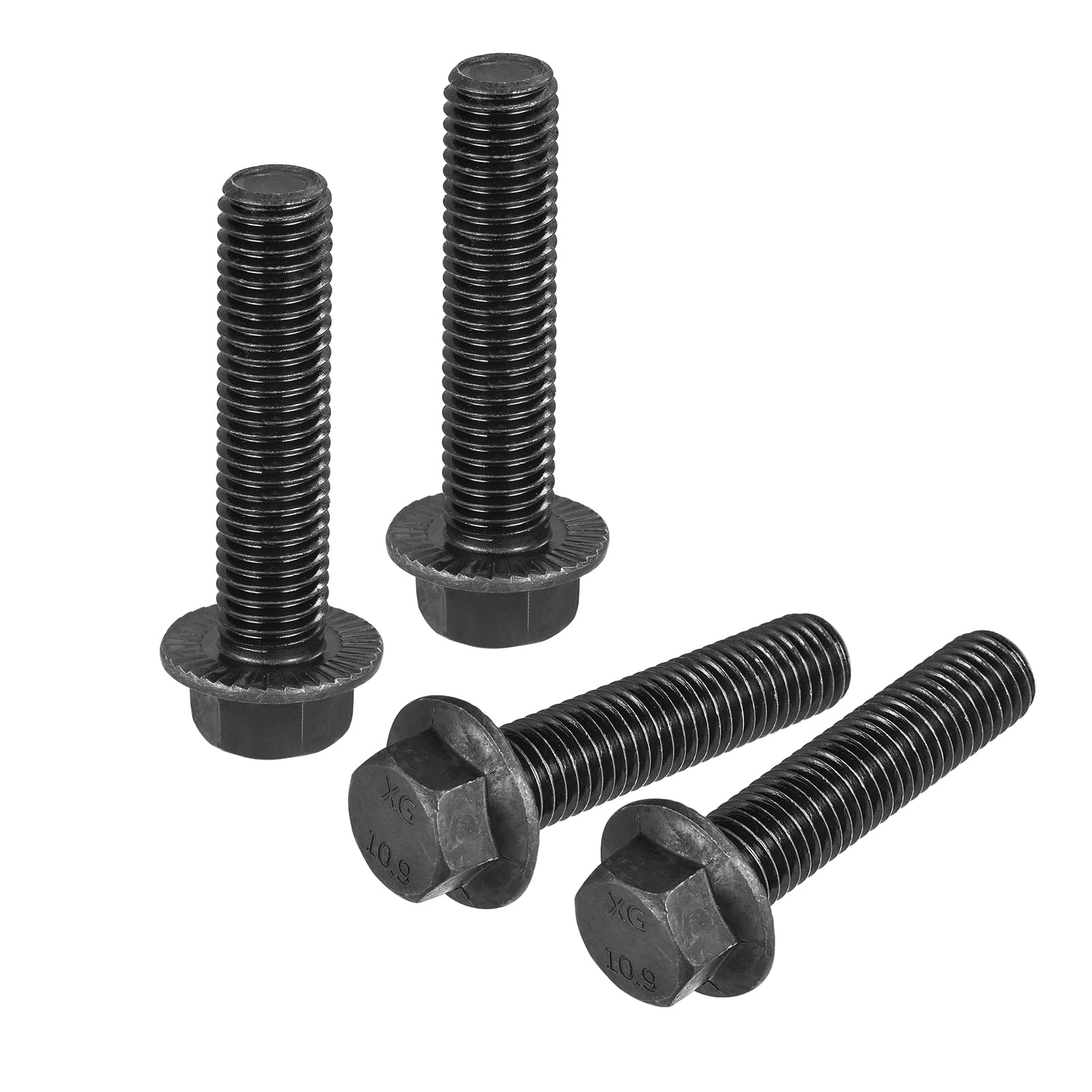 sourcing map M14-2x60mm Hex Serrated Flange Bolts 10.9 Grade Carbon Steel Screws 4pcs