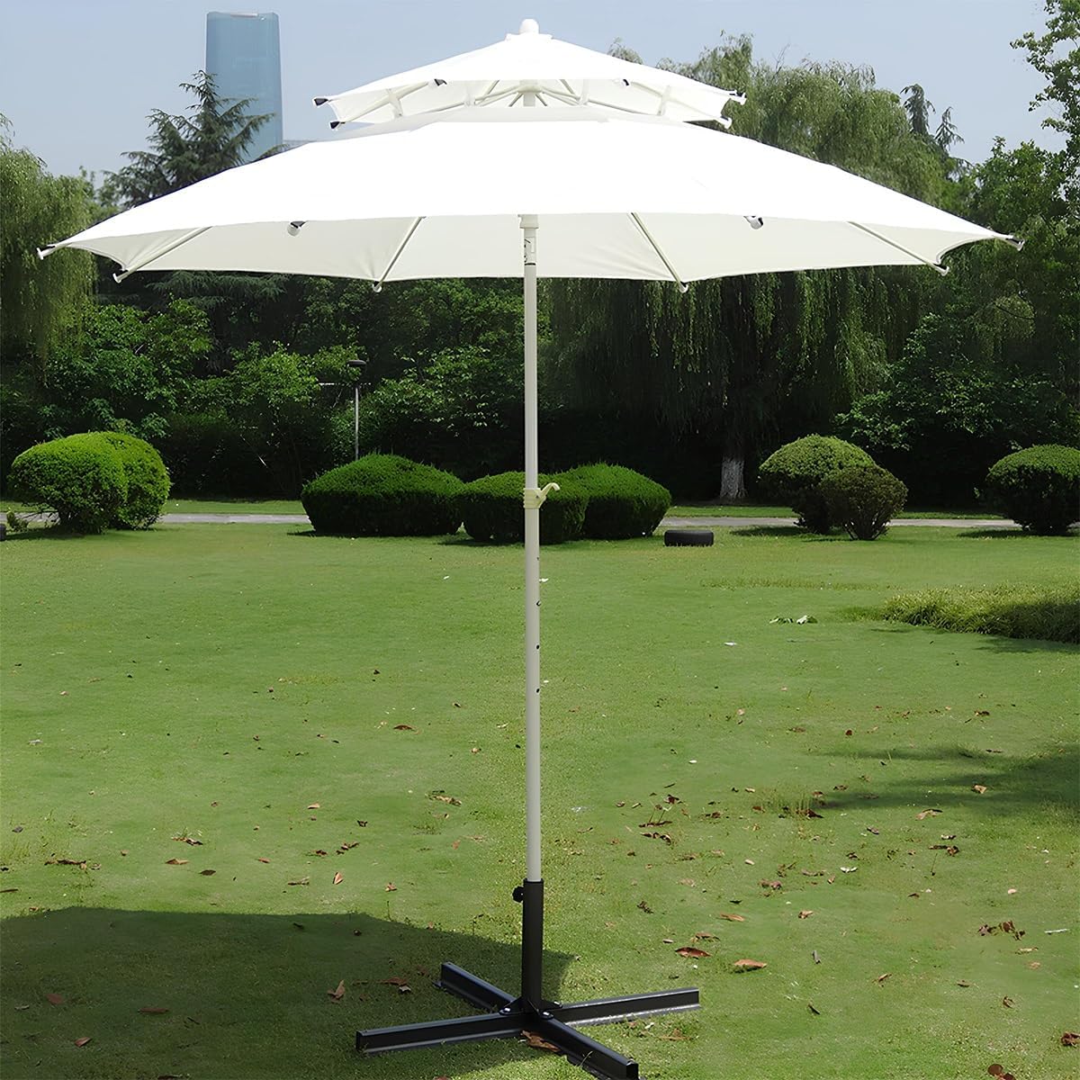 2.50m/6.88ft Tiltable Outdoor Beach Umbrella, Patio Garden Parasol with Tilt Function, Market Sun Shade Umbrellas Without Base, Red/Green/Blue/White(White)