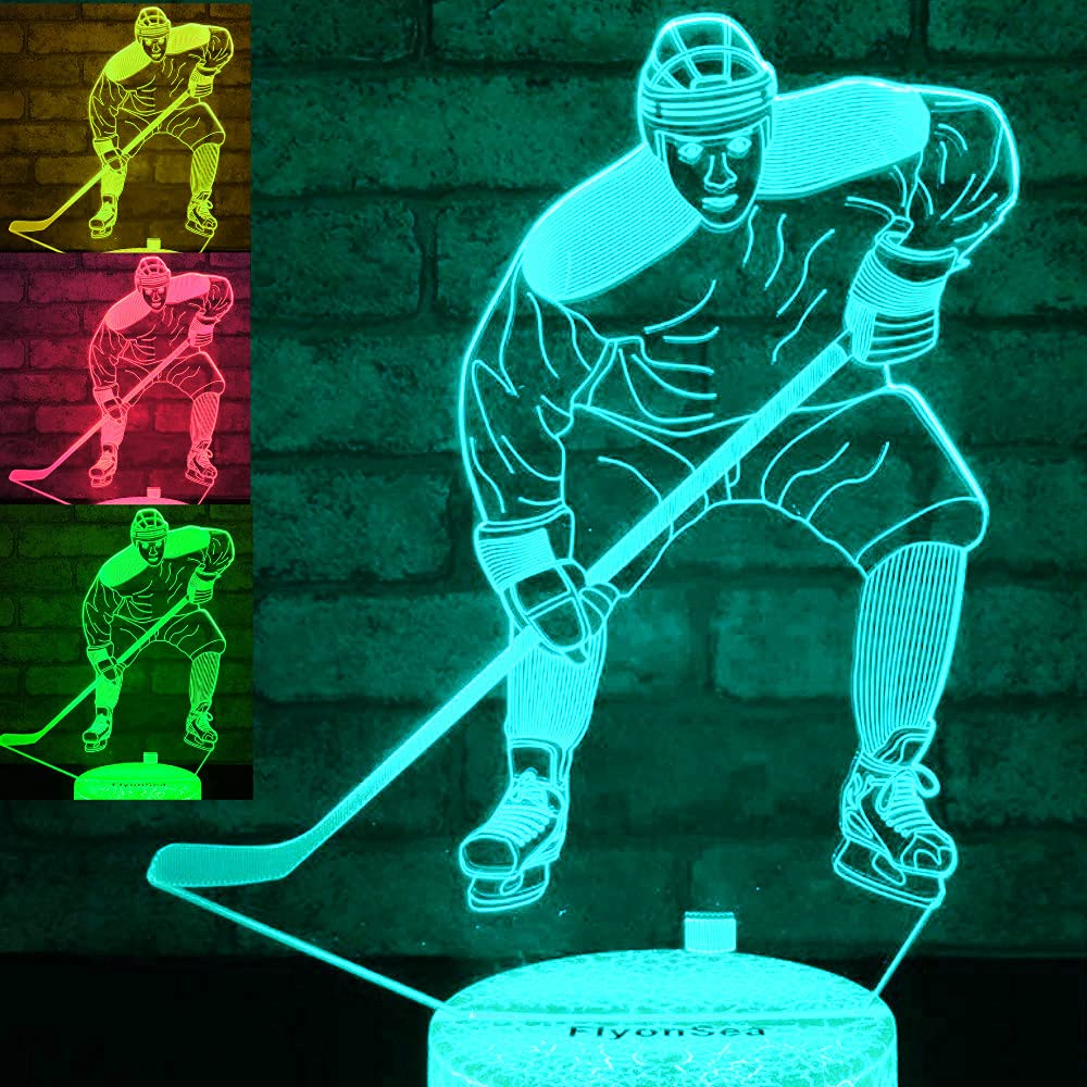 Tissen 3D Ice Hockey Player Night Light 7 Colors Mood Lamp Touch USB Table Desk LED Decoration Children Present Kids Home Party Birthday Gift Toys