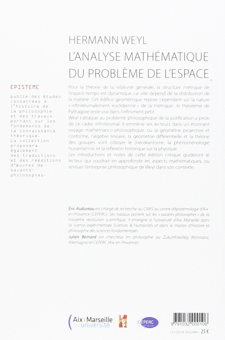 Analyse mathématique du problème de l'espace de hermann weyl 2 volumes