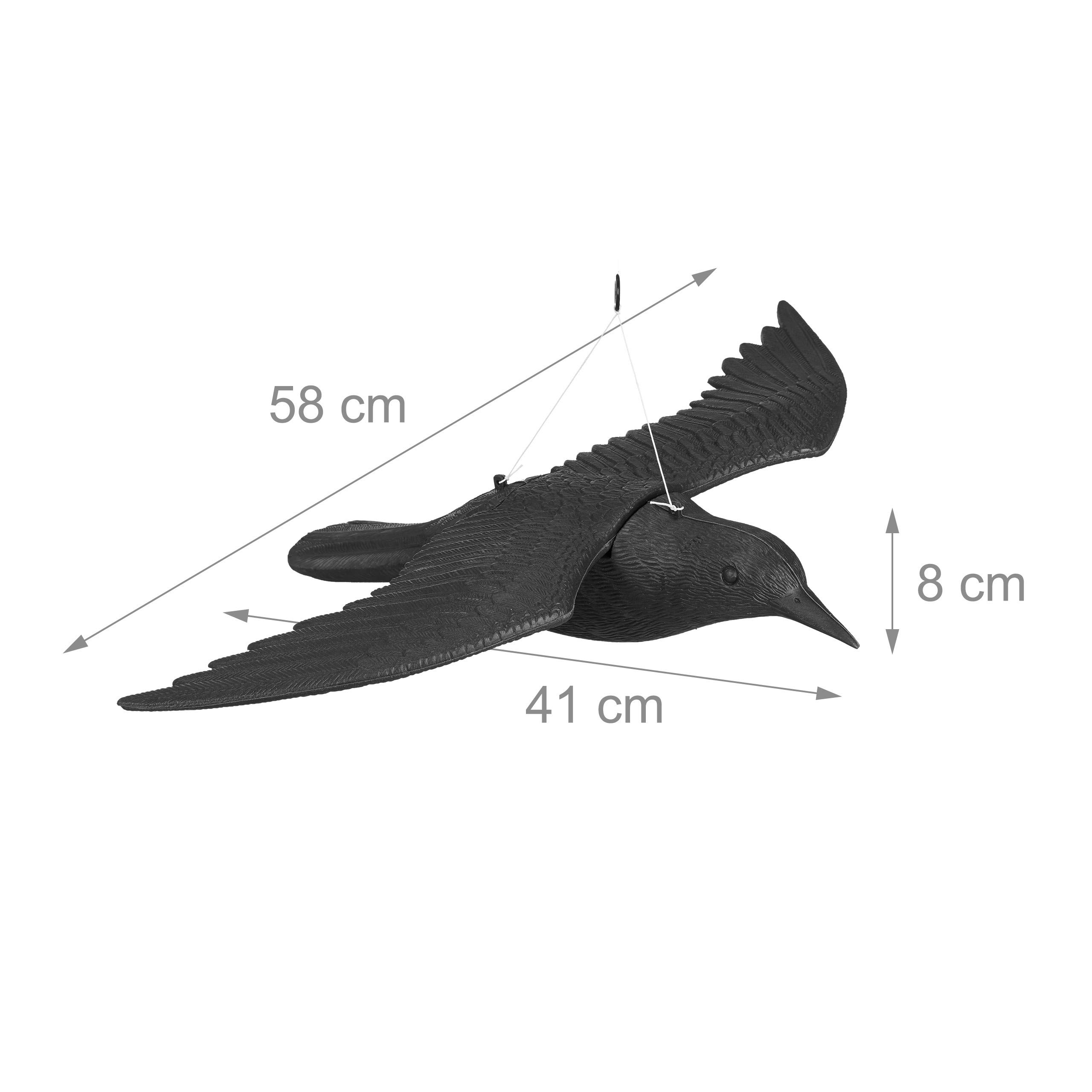 Relaxdays Taubenschreck Krähe, Dekofigur als Vogelscheuche, Fliegender Rabe für Taubenabwehr, Gartenfigur Vogel, schwarz
