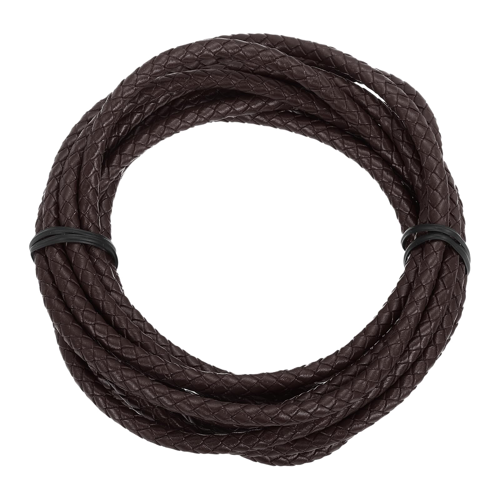 sourcing map 3.3 Yards Bolo Tie Cord 5mm Diameter Round Braided Leather Strip 3 Meters Long for Bracelet Necklace Beading, Dark Brown
