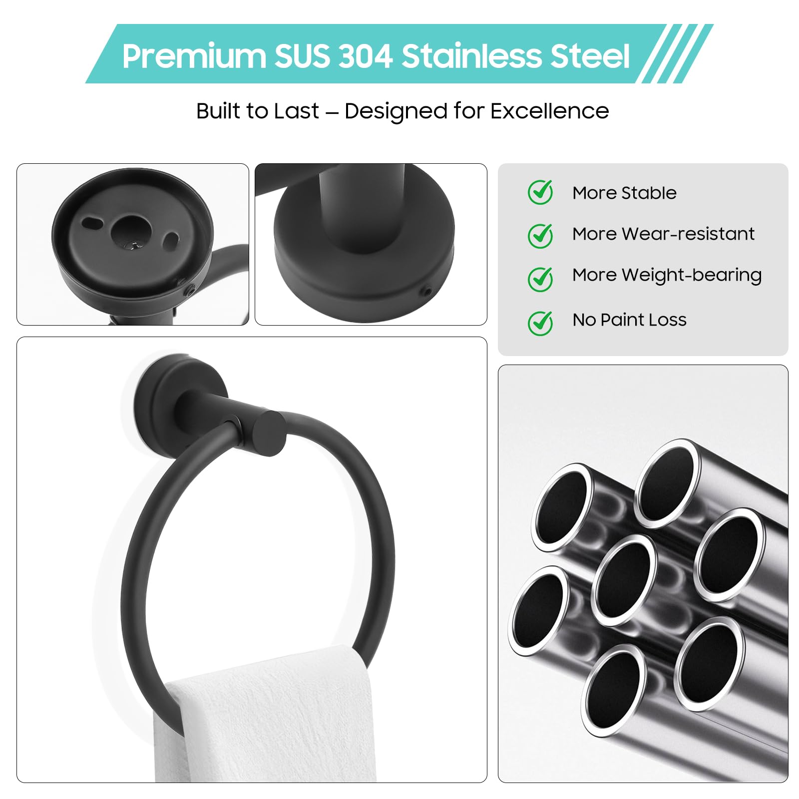DarMoi Stainless Steel Towel Ring Heavy Duty Rustproof Towel Hanger for Bathroom & Kitchen, Round Modern Design - Image 3