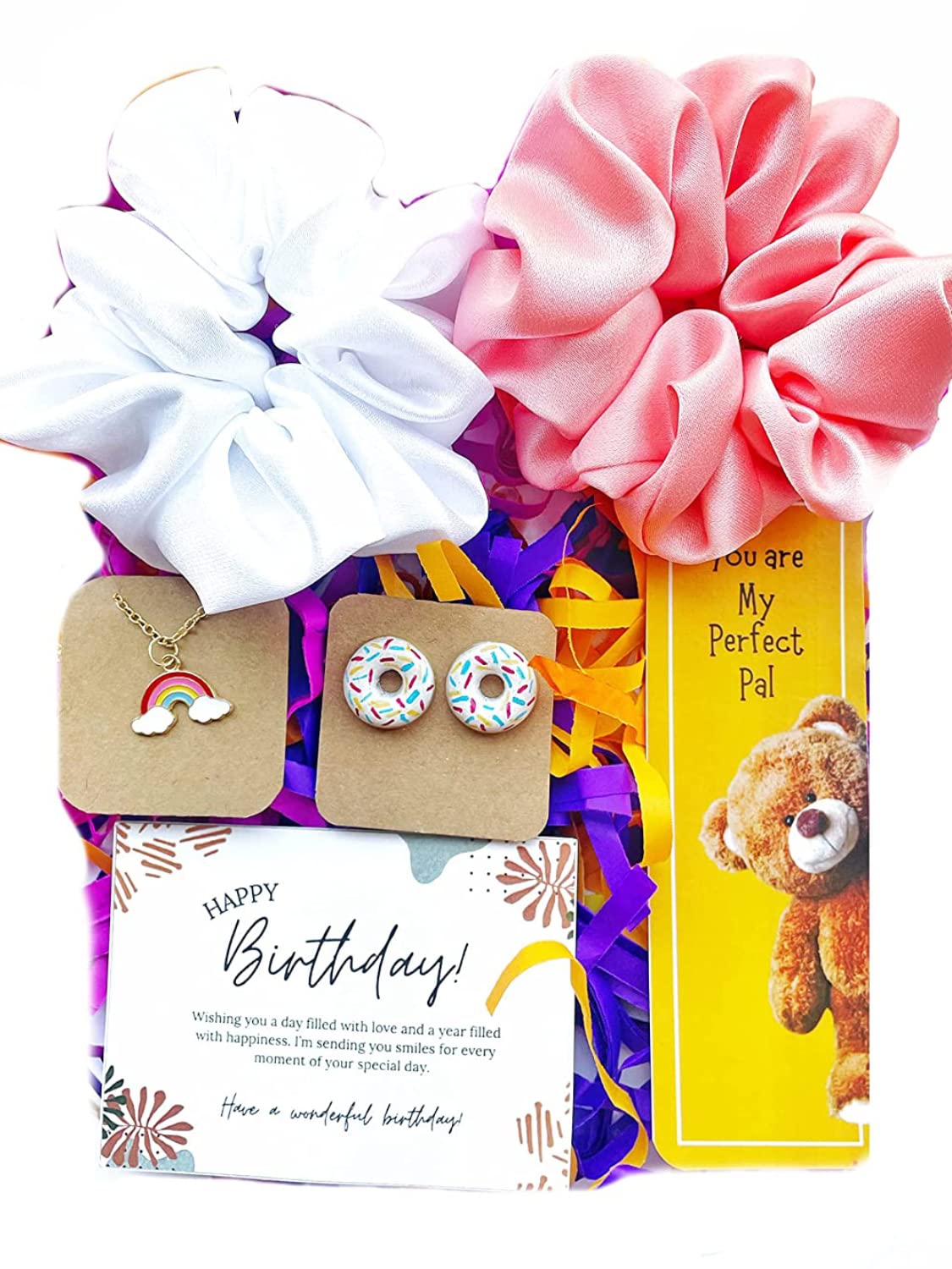 Birthday Gift Combo For Women And Girls 2 Hair Scrunchies, 1 Rainbow Charm Chain, 1 Bookmark, 1 Happy Birthday Card, 1 Donut Stud Earring Free Size Gift Combo Multi-Coloured (B0B7C9FC5T) Amazon Price History, Amazon Price Tracker