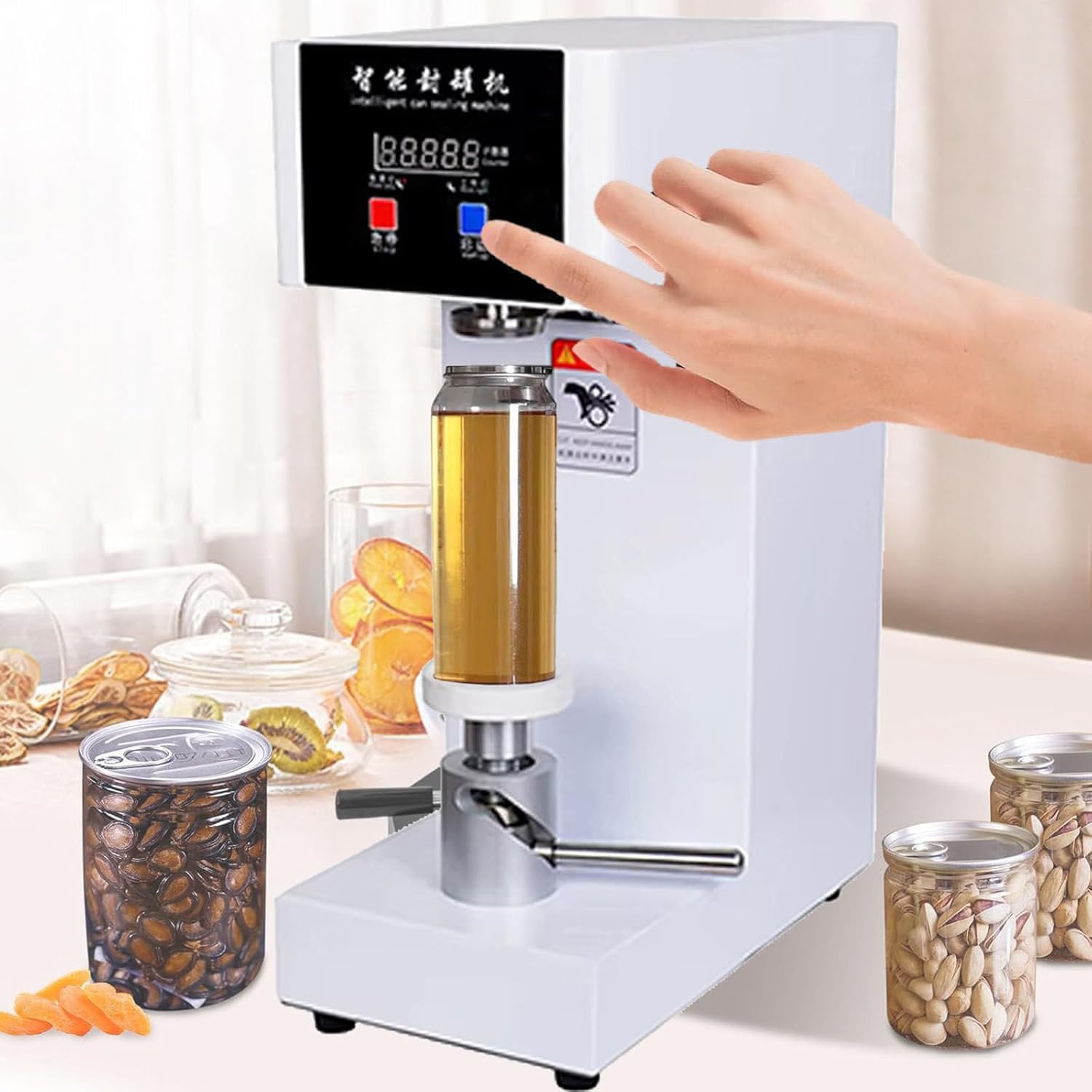 AYCDL Fully Automatic Can Sealer Machine, 180W Commercial Automatic Cup Sealing Machine, Glass Plastic Tin Can Cup Can Sealer with Counter,220V