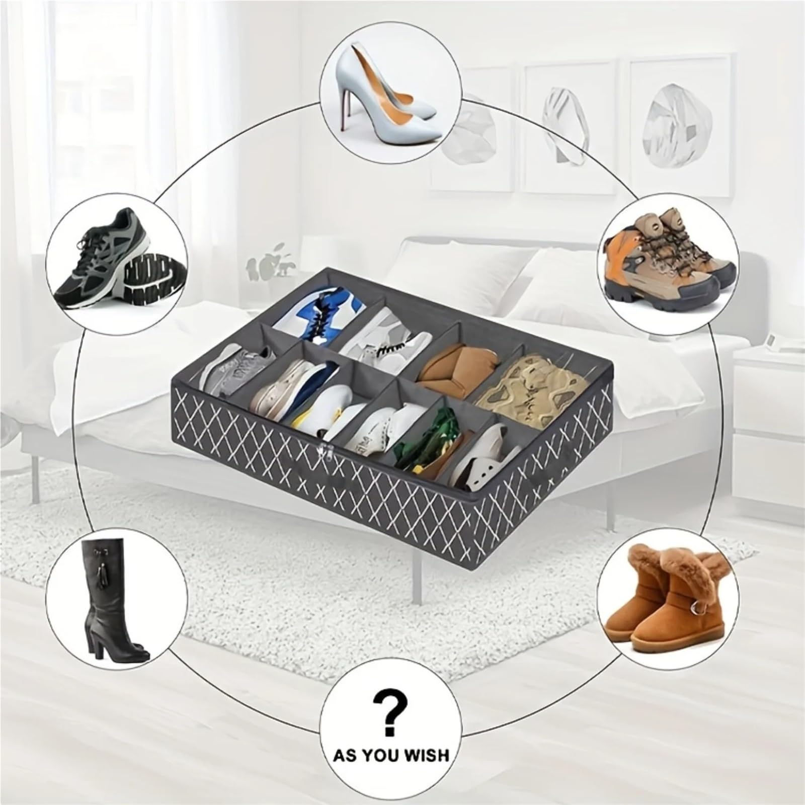 Organizzatore Di Scarpe Sotto Il Letto Organizer for scarpe pieghevole da 2 pezzi sotto il letto, contenitore for scarpe in tessuto pieghevole, con coperchio trasparente, borsa trasparente for finestr
