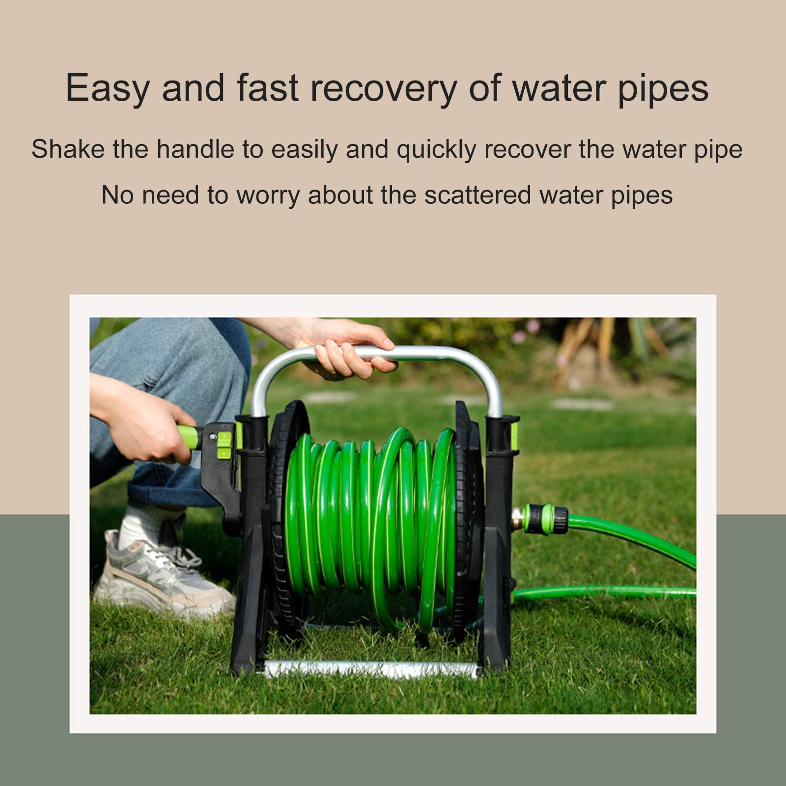 Carrete de manguera portátil con manguera de 25 m, Kit de jardinería para principiantes para estante de almacenamiento de tuberías de agua de aluminio, Con accesorios de conexión y pistola d