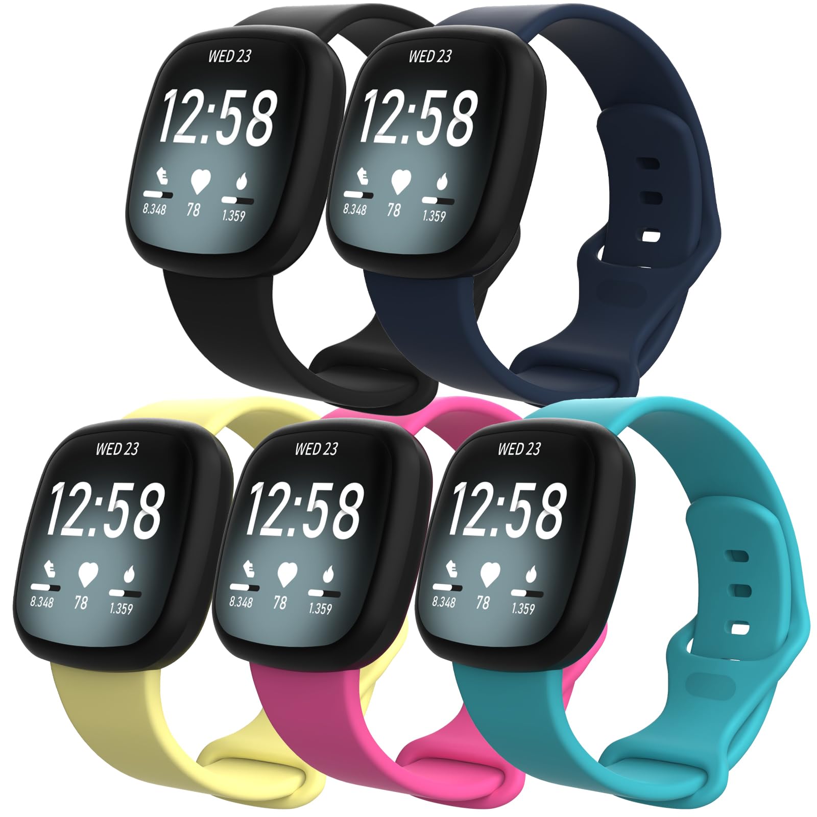 ZXgomg 5 pack Compatible for Fitbit Versa 4/Fitbit Versa 3/Fitbit Sense 2/Fitbit Sense, Silicone Sport Classic Soft Replacement Straps Compatible with Versa 3/Versa 4/Sense/Sense 2 for Women Men