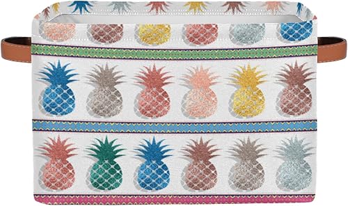 Cestas de almacenamiento grandes para organizar estantes, lindos cubos plegables de frutas y piñas coloridas con asas, organizadores rectangulares