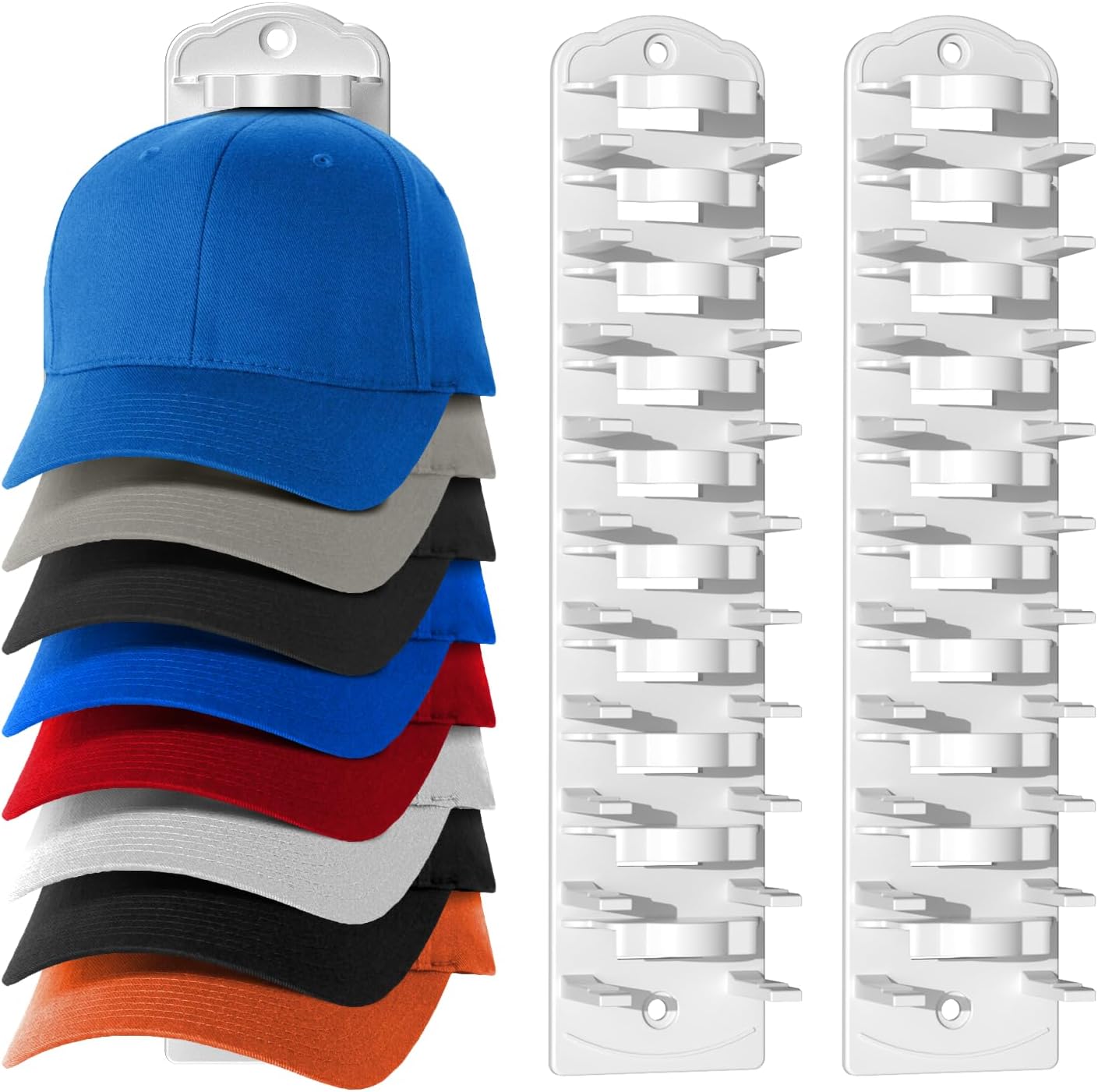 Hat Organizer for Baseball Caps, Strong Adhesive Hat Rack for Wall, baseball hat storage organizer Multilayer Hat Storage Display Holder Hat Racks (White-2pcs)