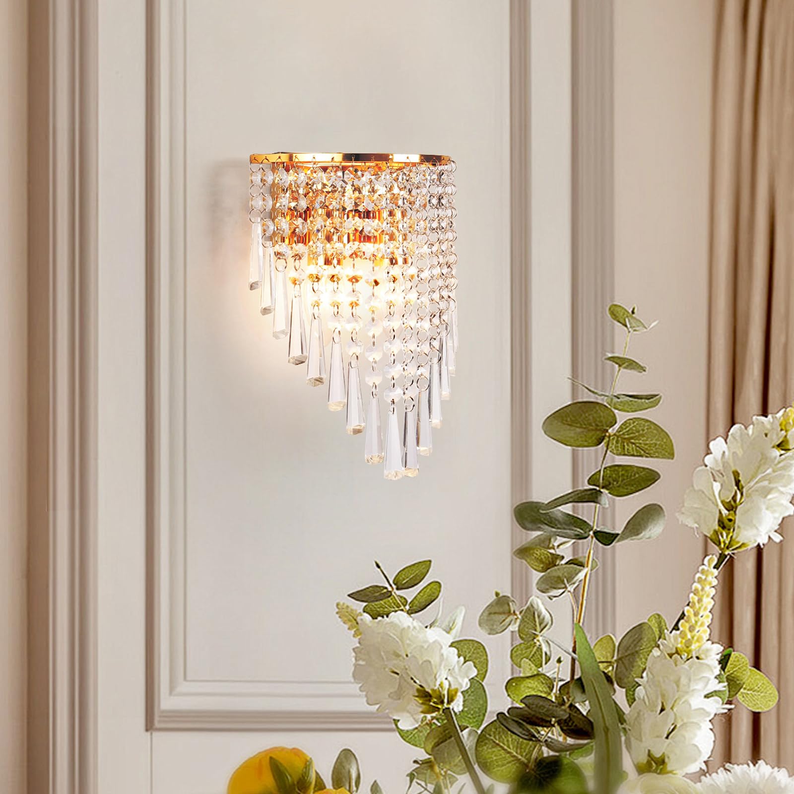 zhxinashu Aplique Pared Interior, Lámparas de Pared de Cristal Dorados, Lámpara de Techo Modernas E14, Lamparas Retro Vintage, Apliques de Pared Brillantes para salon, Dormitorio, Comedor, Pasillo