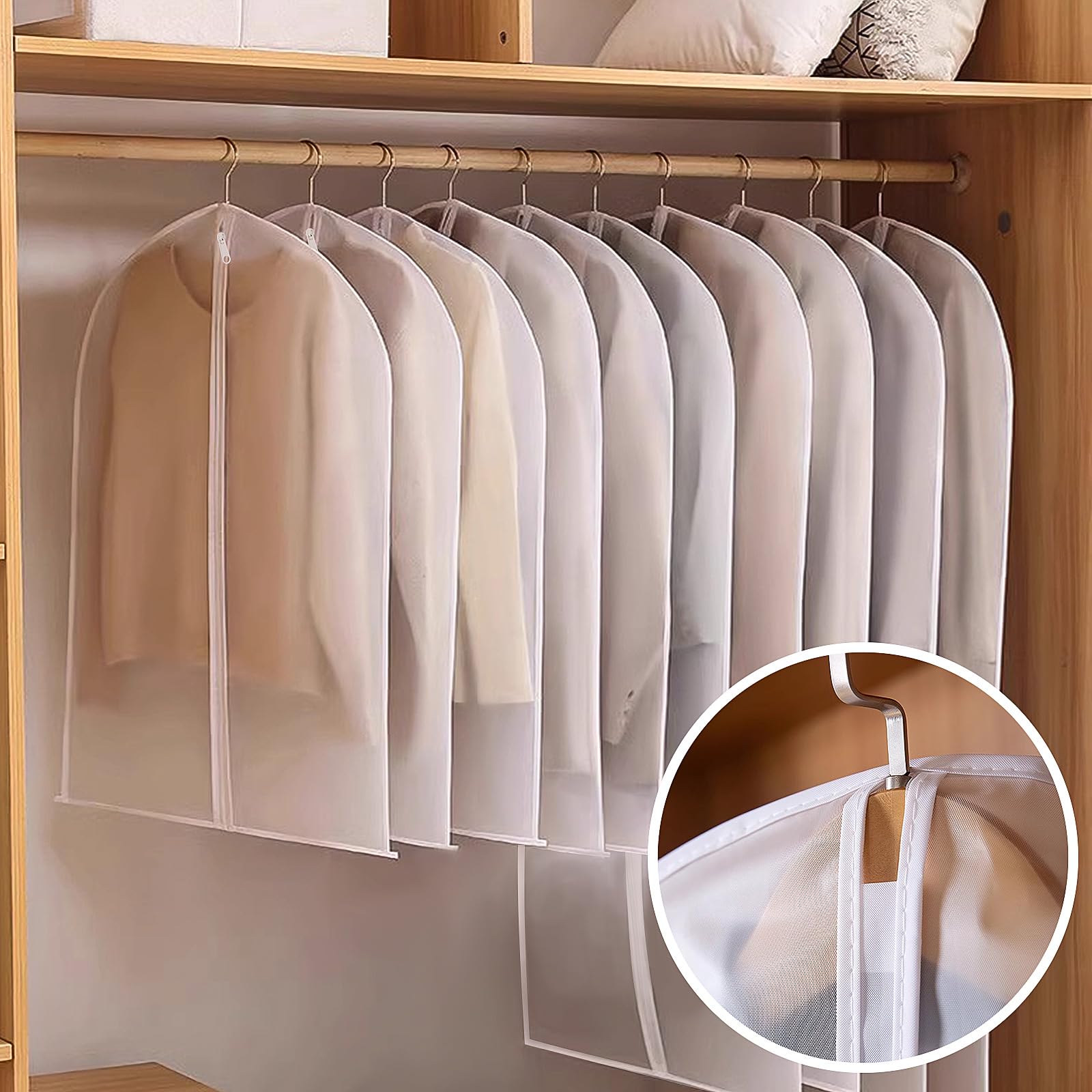 AWBEOT 6 PCS Copriabiti Antipolvere Trasparenti in PE Custodia Porta Abiti 60 × 100 cm Copriabiti Impermeabile Copertura Vestiti da Armadio e Viaggio per Smoking, Giacca, Camicie (Bianco, Piccolo