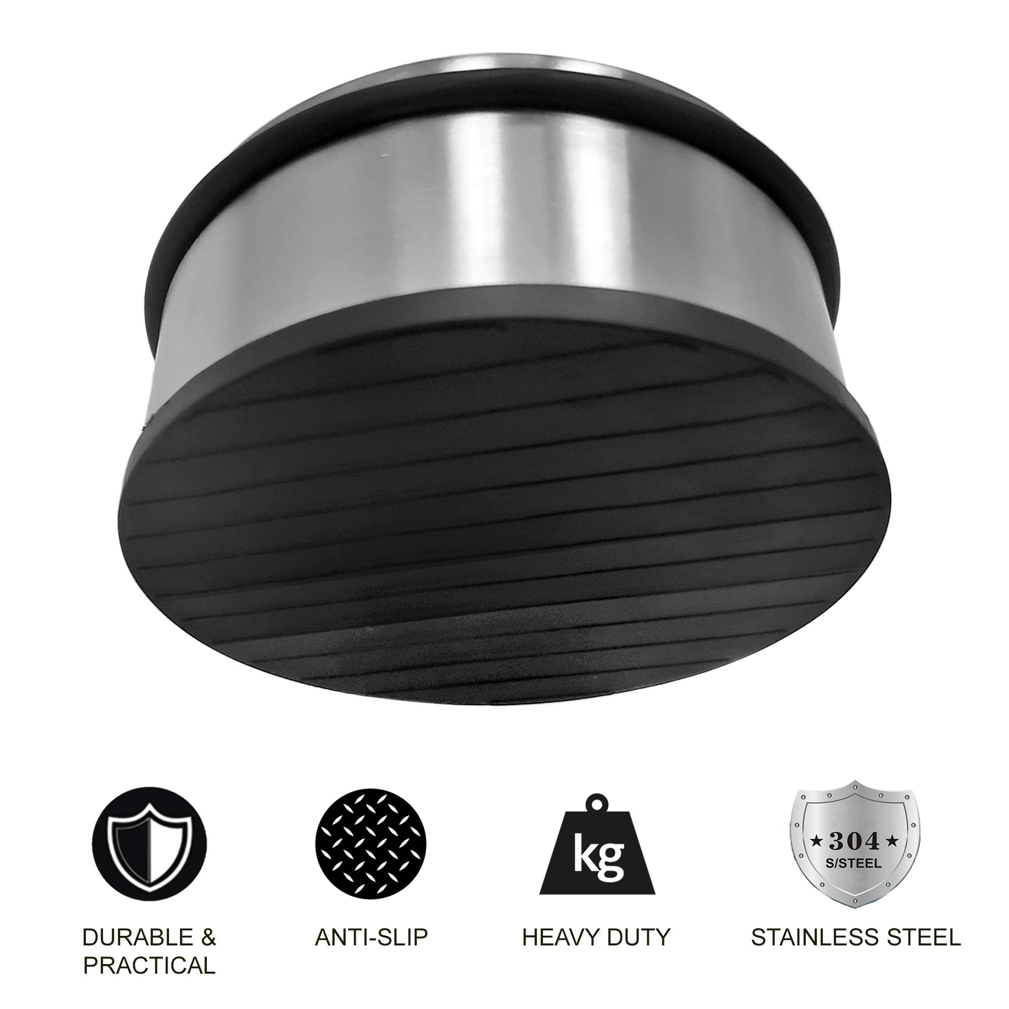 PALMAT – Tope de Puerta metálico resistente de suelo 110 mm X 60 mm 1.1 Kg Acero resistente inoxidable con banda protectora de goma, No rasguña