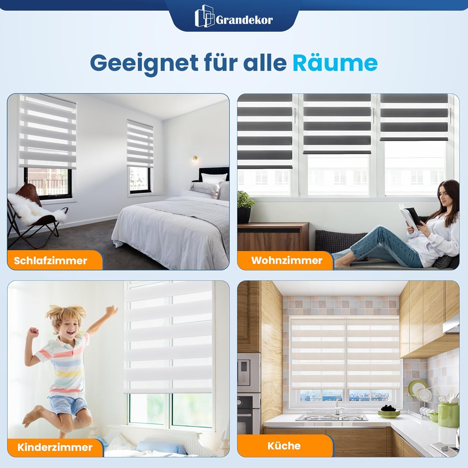 Grandekor No-Drill Klemmfix Double Roller Blind, White 90 x 120 cm (Fabric Width 86 cm), Window Blinds for Indoors, Clamp-On Duo Zebra Blinds with/without Drilling, for Privacy, UV Protection - 3