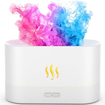 PIZAY Air Humidifier, Essential Oil Diffuser with Led Flame Light - 7 Colors, 180mL Capacity (8 Hours), Noiseless Operation,