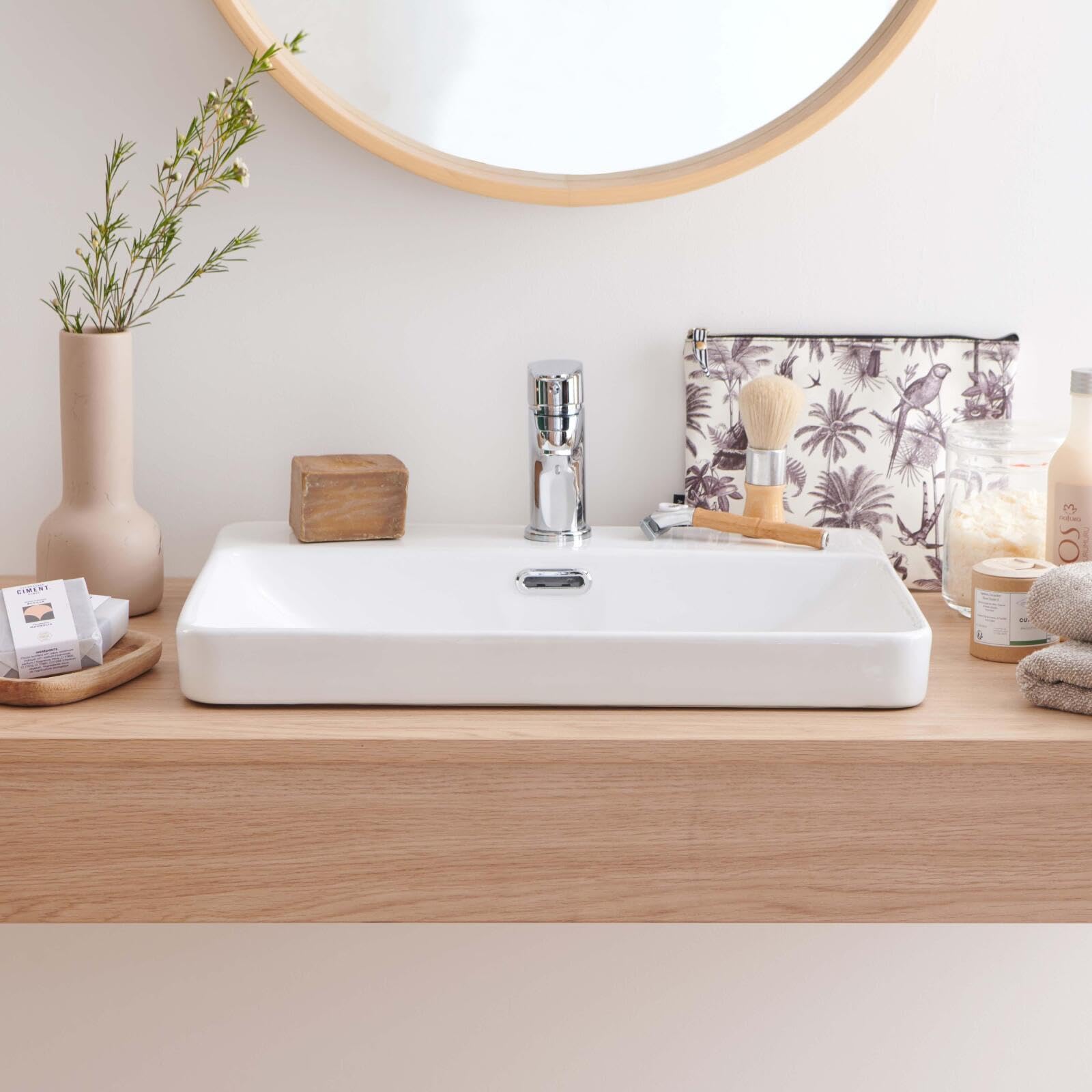 MOB-IN Vasque Salle de Bain Semi encastrée Céramique Blanche L48 x P37 cm Lea