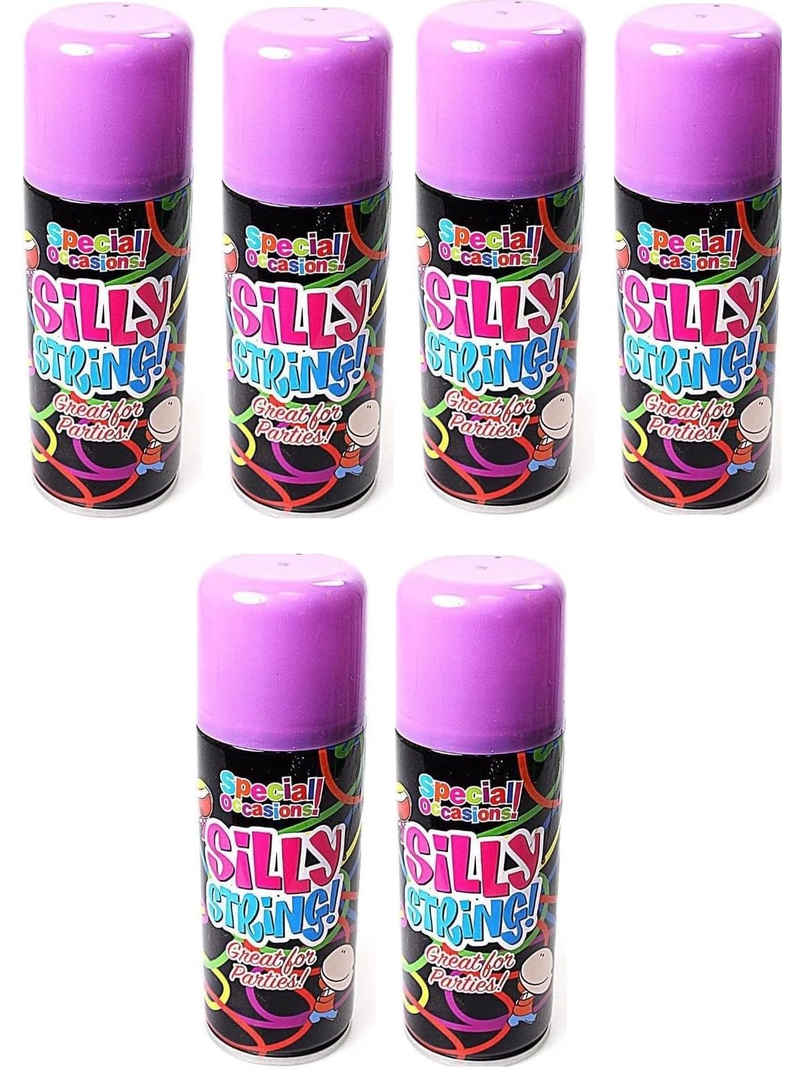 SDMAX 6 x Assorted Colours Silly String Spray for Kids: Glow in the Dark Fun, Perfect for Childrens Birthday Parties and Celebration Occasions