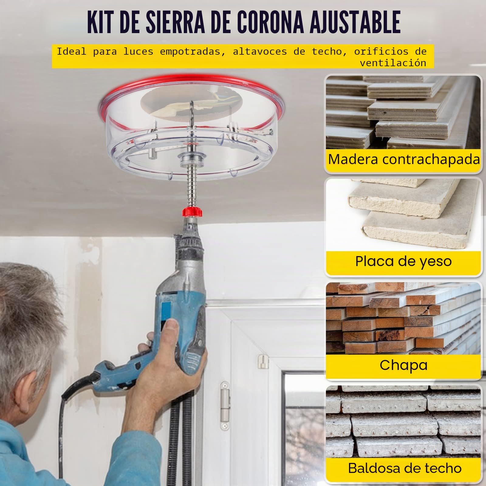 VEVOR Cortador de Sierra Perforadora Agujeros Redondos Diámetro Ajustable 40-200 mm Acero con Recoge Polvo