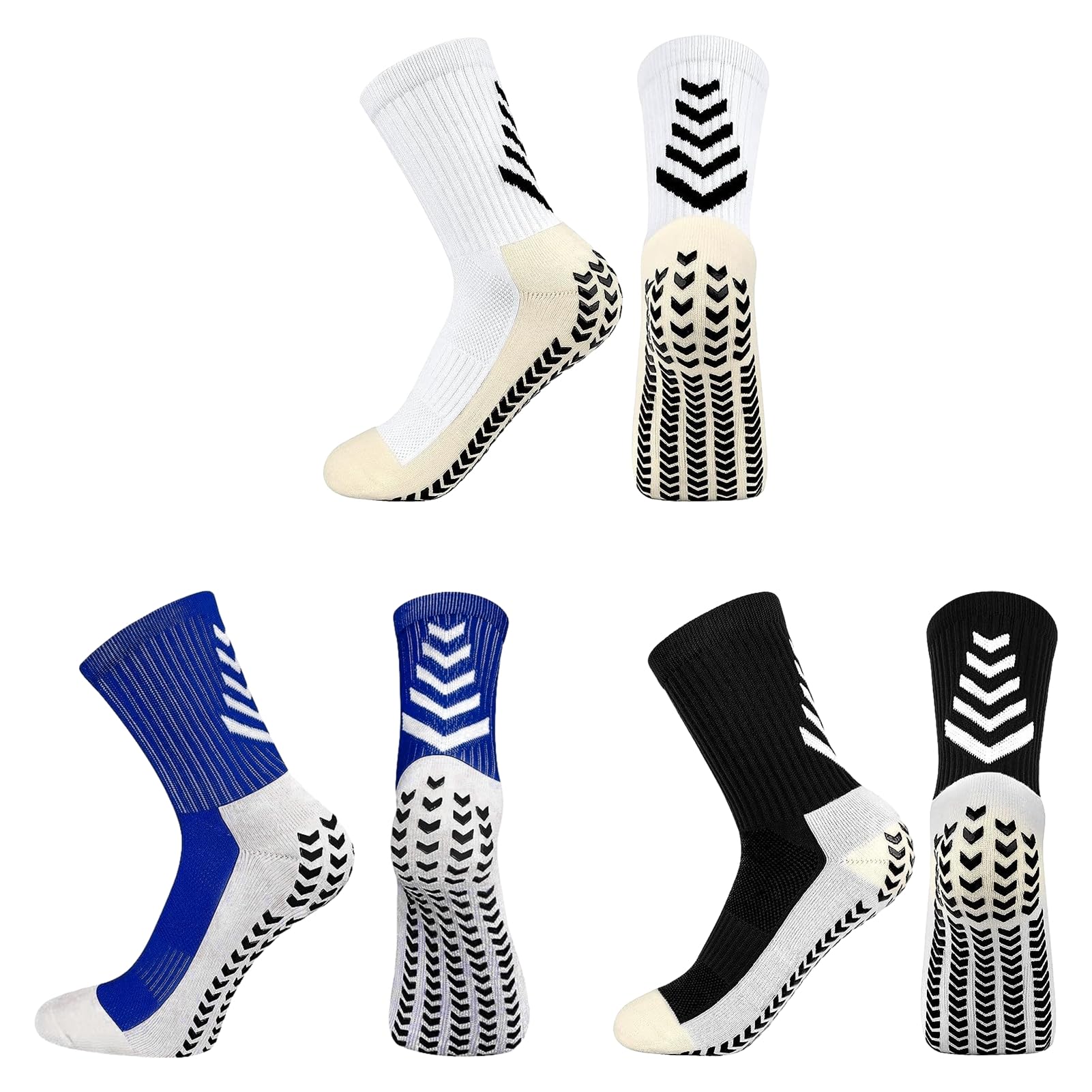 kurytGrip Socks Football 3 Pairs Anti Slip Gain the Edge Grip Socks Rubber Football Grip Socks Proper Size Football Socks Men Women for Football Basketball Hockey Athleti Hiking Running