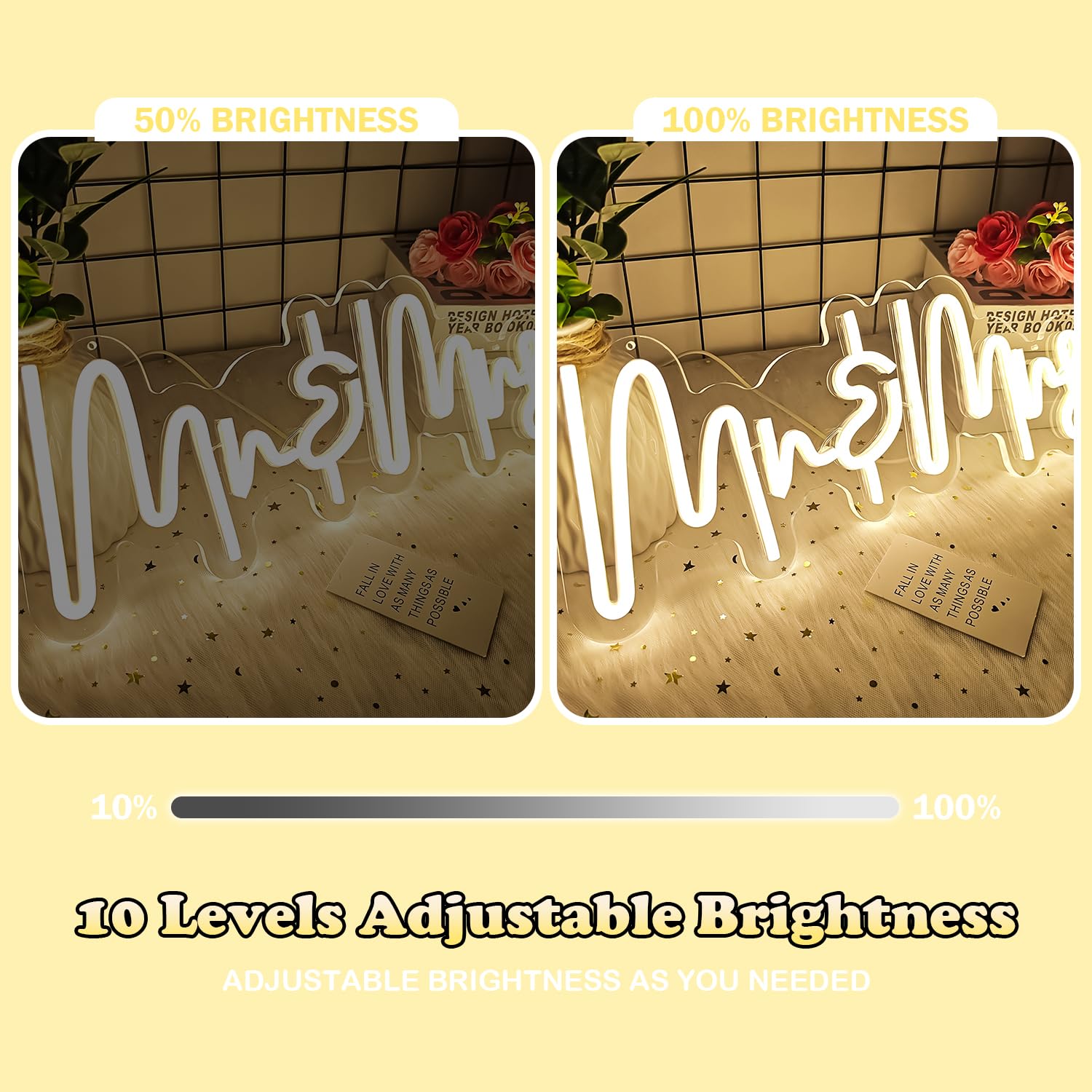 Mr. and Mrs Neonschild für Hochzeit, dimmbar, Mr. Mrs, LED-Neonschild für Party, 41,2 x 16,3 cm, Neonlichtschild für Jahrestag, Valentinstag, Wanddekoration, Geschenk, Warmweiß