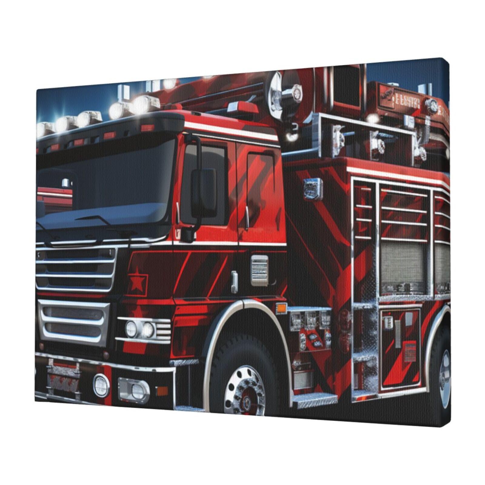 Canvas Wall Art for Living Room Wall Decor 12"x16" Modern Artwork Painting Pictures Hanging Canvas Prints Red Fire and Rescue Truck Aesthetic Wall Art for Bedroom Bathroom Office Wallart Decor