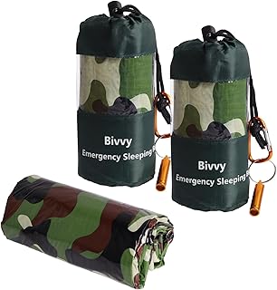 2 Stück Notfall Schlafsack, Notfall Biwaksack, Leicht Wasserdicht Survival Biwaksack mit Signalpfeife, Thermo Notfalldecken für Camping Wandern Outdoor Aktivitäten