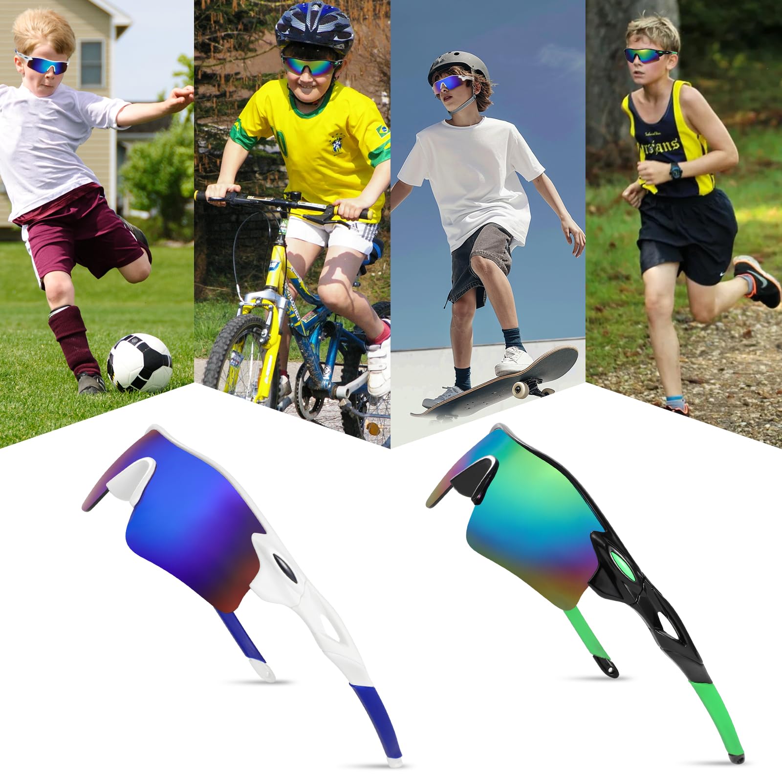 Hifot 2 sztuki okularów przeciwsłonecznych dla dzieci, młodzieży, okulary rowerowe, dla nastolatków, okulary sportowe, szybkie okulary UV400, ultrafioletowe promienie słoneczne, do jazdy na rowerze,