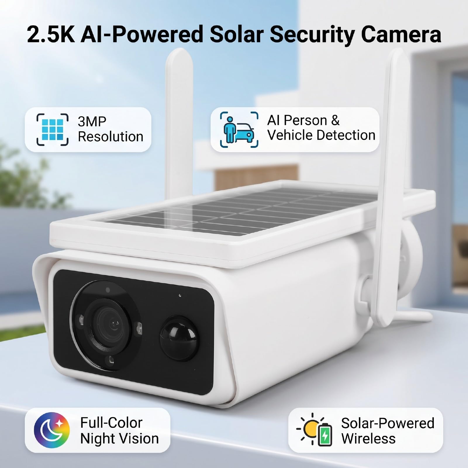 2K-Solar-Überwachungskameras, Kabellos für den Außenbereich, Aufzeichnung Rund um die Uhr, 360°-Ansicht, Schwenk-/Neigefunktion, Vollfarb-Nachtsicht mit Spotlight