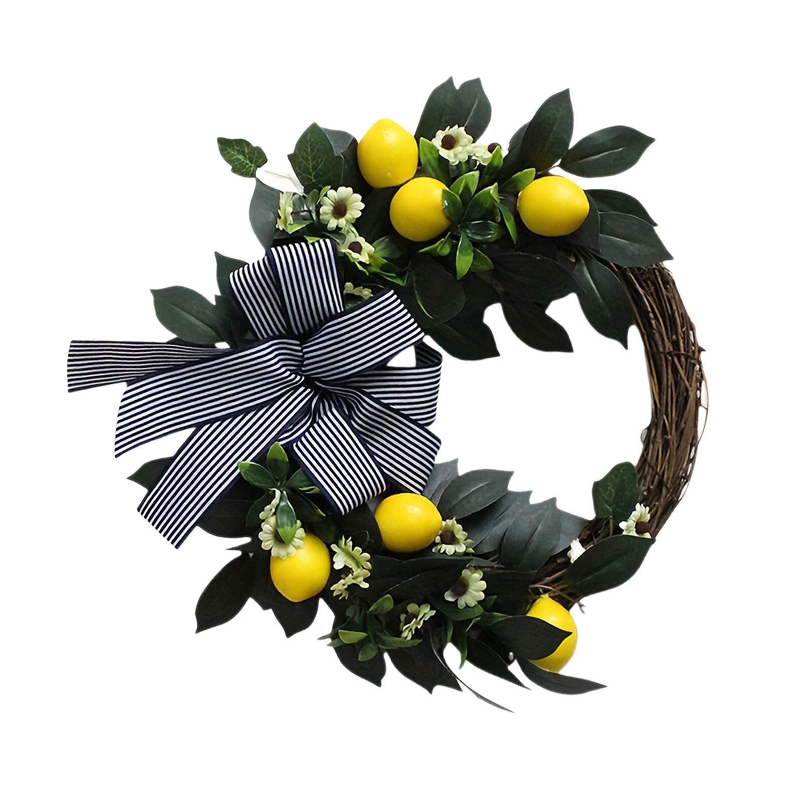 Couronne de citron artificielle décoration de porte d'entrée fleurs fausses