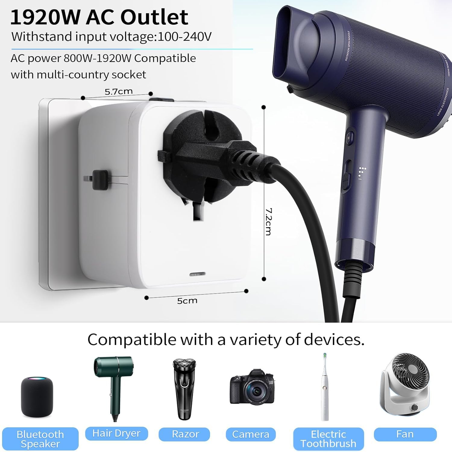 Adattatore Universale da Viaggio con 3 USB-C PD 35W, 2 USB-A e 1 AC per USA UK Giappone Australia 224+ Paesi