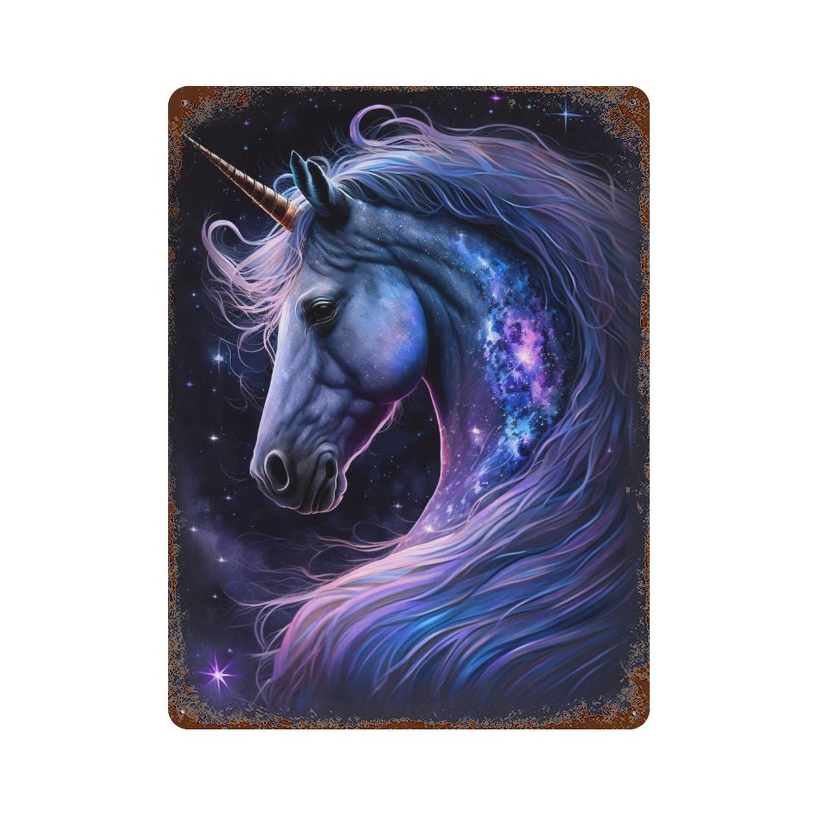 Decorative Tin Sign with Galactic Unicorn Art Print Design 15.7"x11.8", for Basement, Hobby Room And Garage Decor, Rustic Home Decor