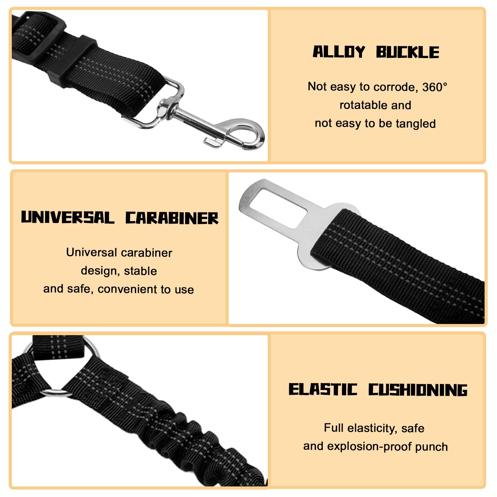 Dog Seat Belts for Cars UK,360° Tangle-Free Double Dog Lead,Adjustable Car Harness for Walking 2 Dogs,Pet Safety Travel Accessories (Black) - Image 3