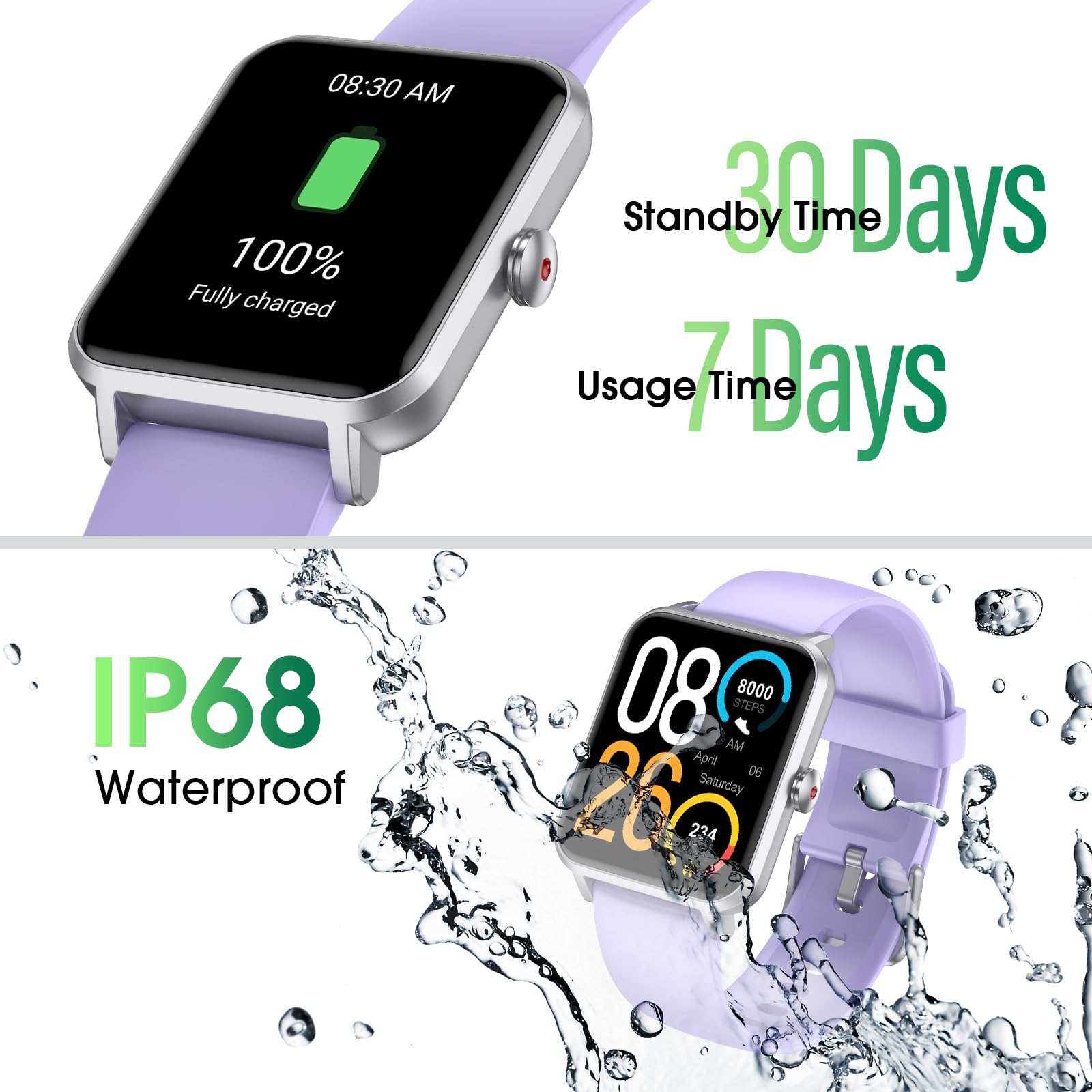 Smart Watch (Answer/Make Call) for Women Men, Fitness Tracker with Heart Rate, Blood Oxygen, Sleep Tracker, IP68 Waterproof Fitness Watch Step Calorie Counter Pedometer Compatible iPhone & Android