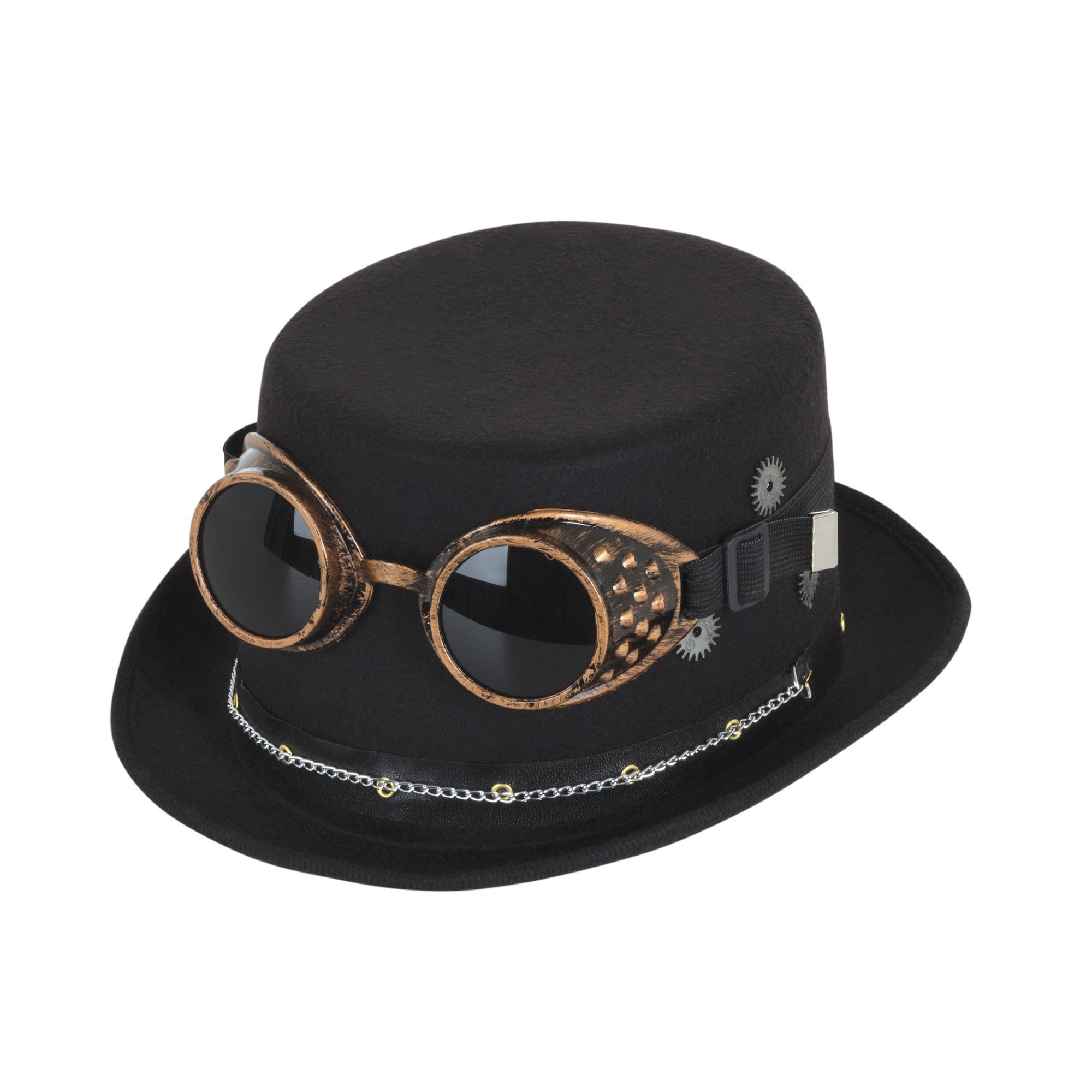 BH673 Steampunk Top Hat with Glasses and Gear Mens Black One Size