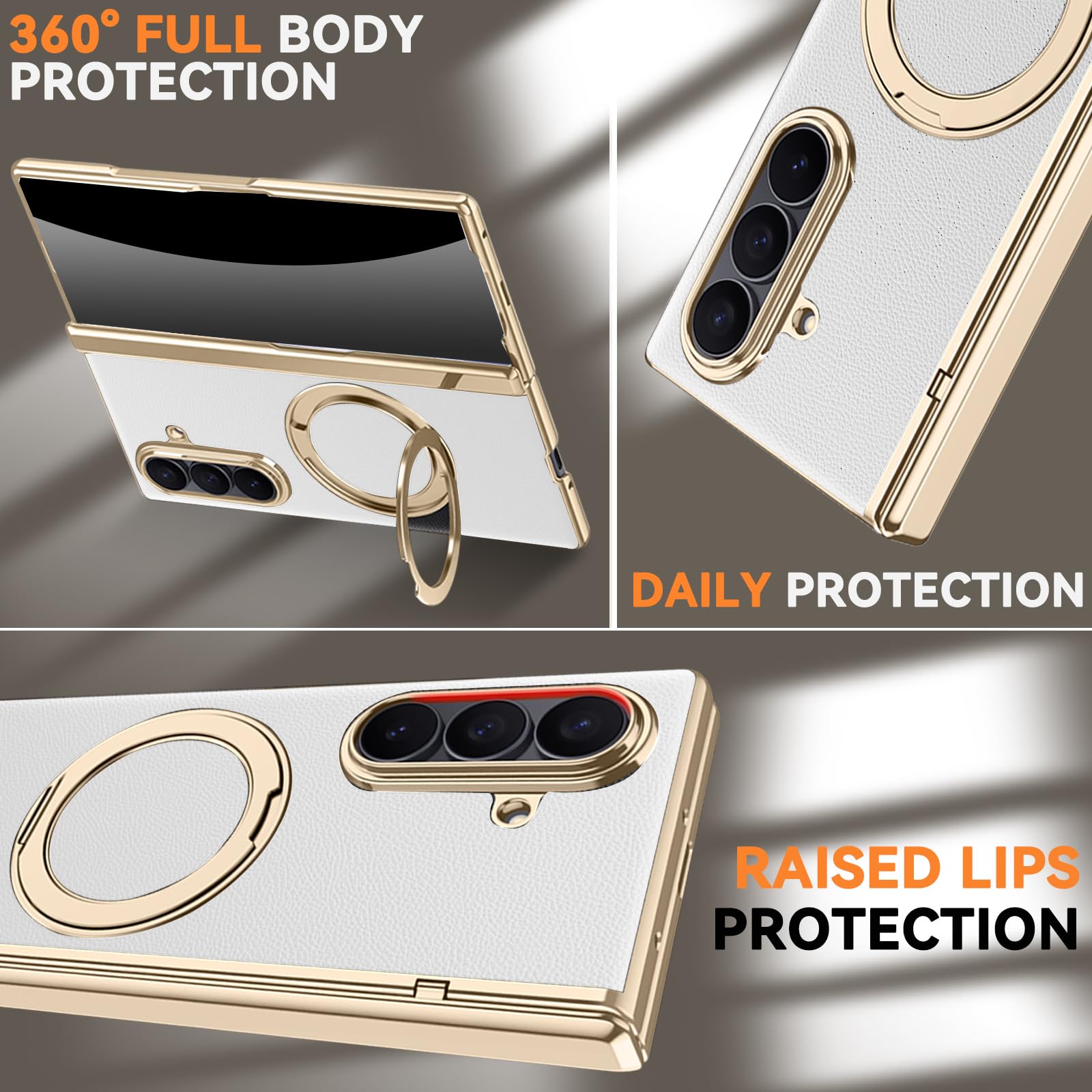 Custodia in pelle per Samsung Galaxy Z Fold 8 Ultra con supporto ad anello magnetico, [compatibile Magsafe] Protezione schermo integrata copertura completa cerniera custodia in pelle per Z Fold