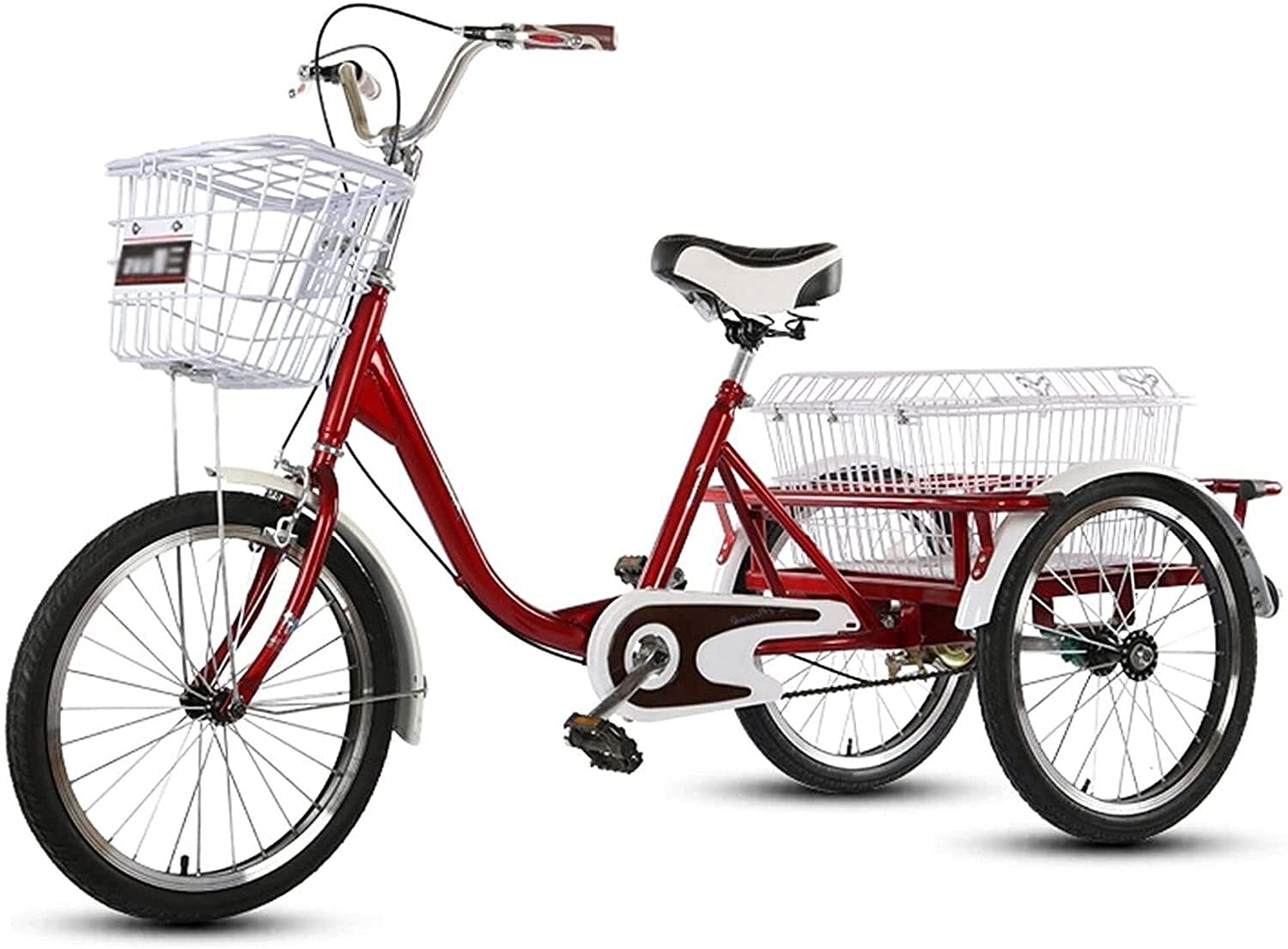 PAGOIAAR Adult Cargo Tricycles Beach Cruiser Bikes Shopping Adult Tricycle, 20-Inch Trike Wheels, Double Brake 3 Wheel Bike, Cargo Basket, Adjustable Handlebars for Seniors, Women, Men