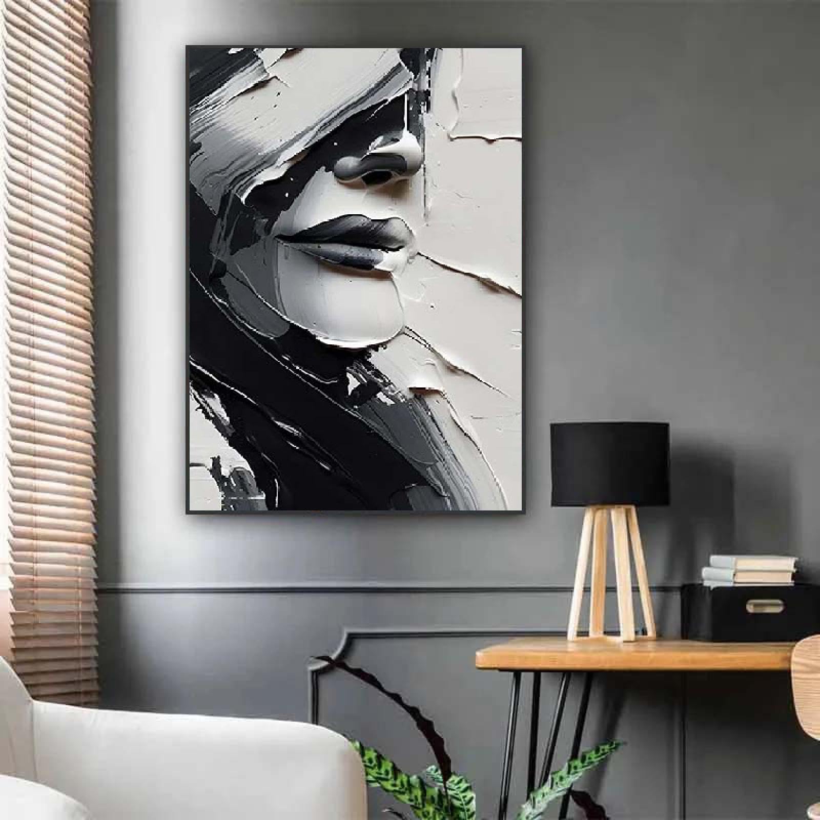 18meng Art Abstrakt Wandbilder XXL Schwarz und Weiß Gesichter 200x100 cm 1 tlg Modern Groß Leinwand Bilder Wanddeko Wandbild Wohnzimmer Schlafzimmer Canvas Desing Wand Bild auf Leinwand Ungerahmt