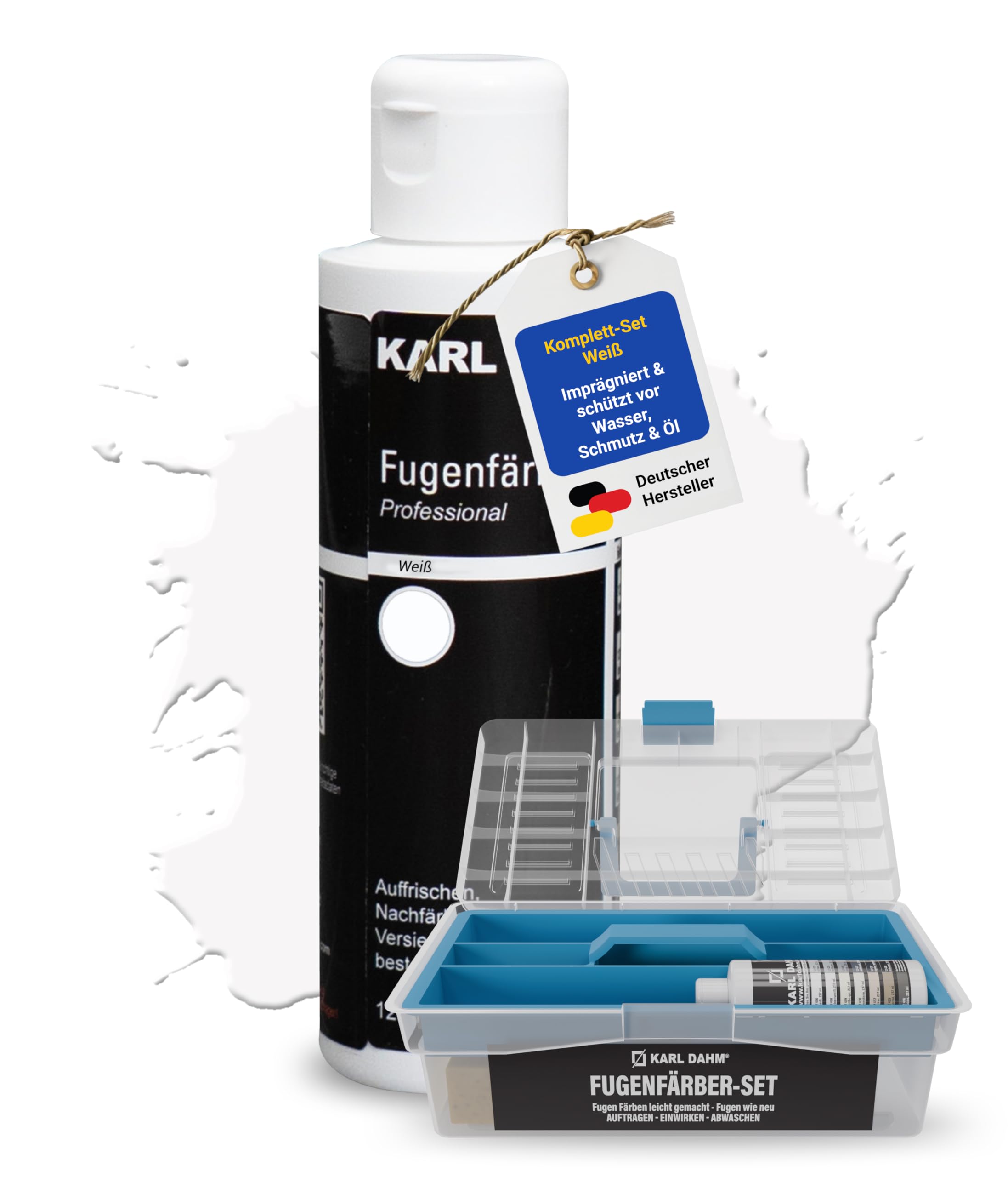 Karl Dahm® Fugenfärber-Set Weiß 120 ml – Fugenfarbe-Komplettset für Innen & Außen | Wasser- & schmutzabweisend, Leicht anwendbar - Art. 12307