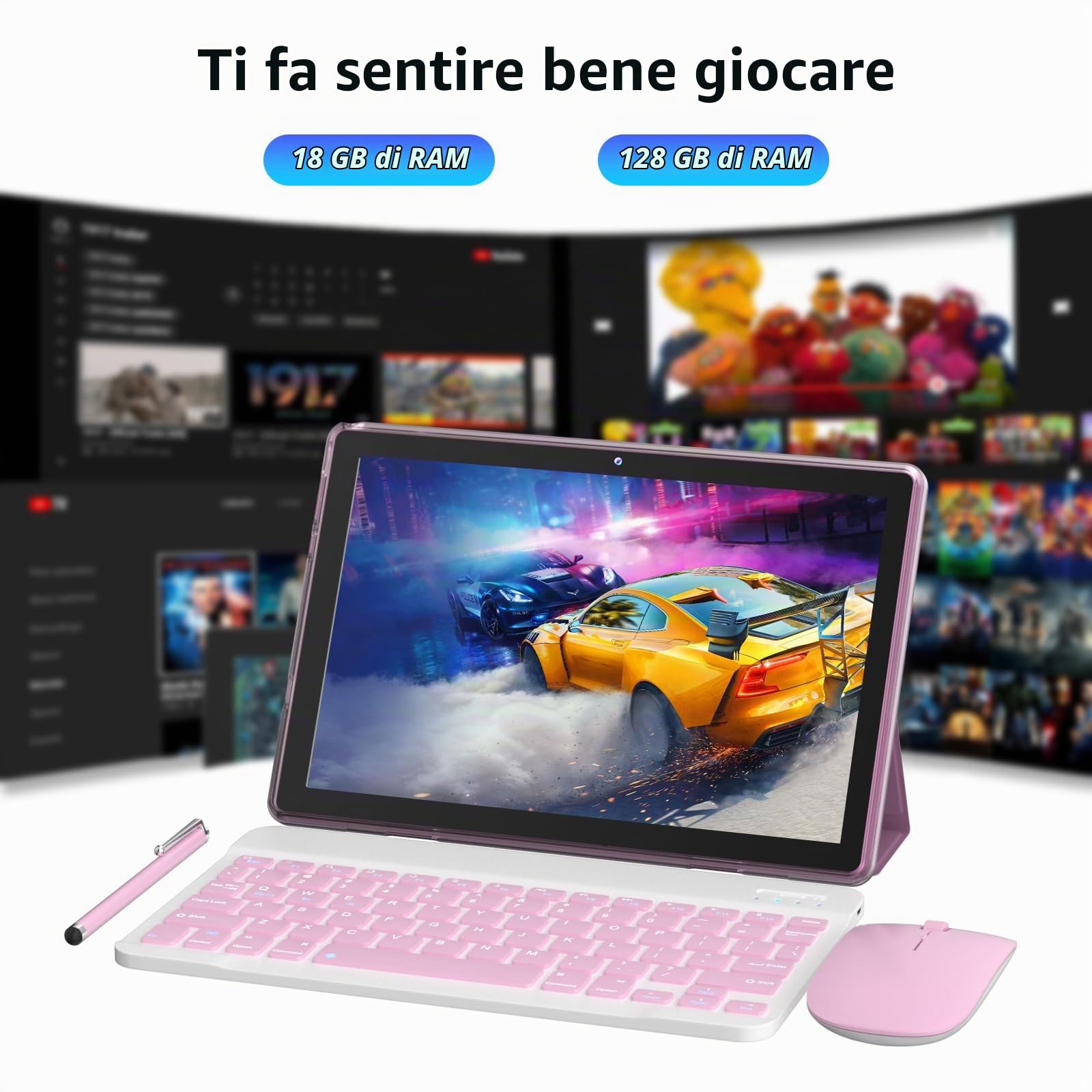 IWEGGO Tablet Android 15, 10 pollici 18 GB RAM+128 GB ROM/2 TB tablet espandibile, processore quad-core da 2,0 GHz, touch screen HD 1280 x 800, 5G WiFi6 BT 5.0, tablet 2 in 1 con custodia per tastiera