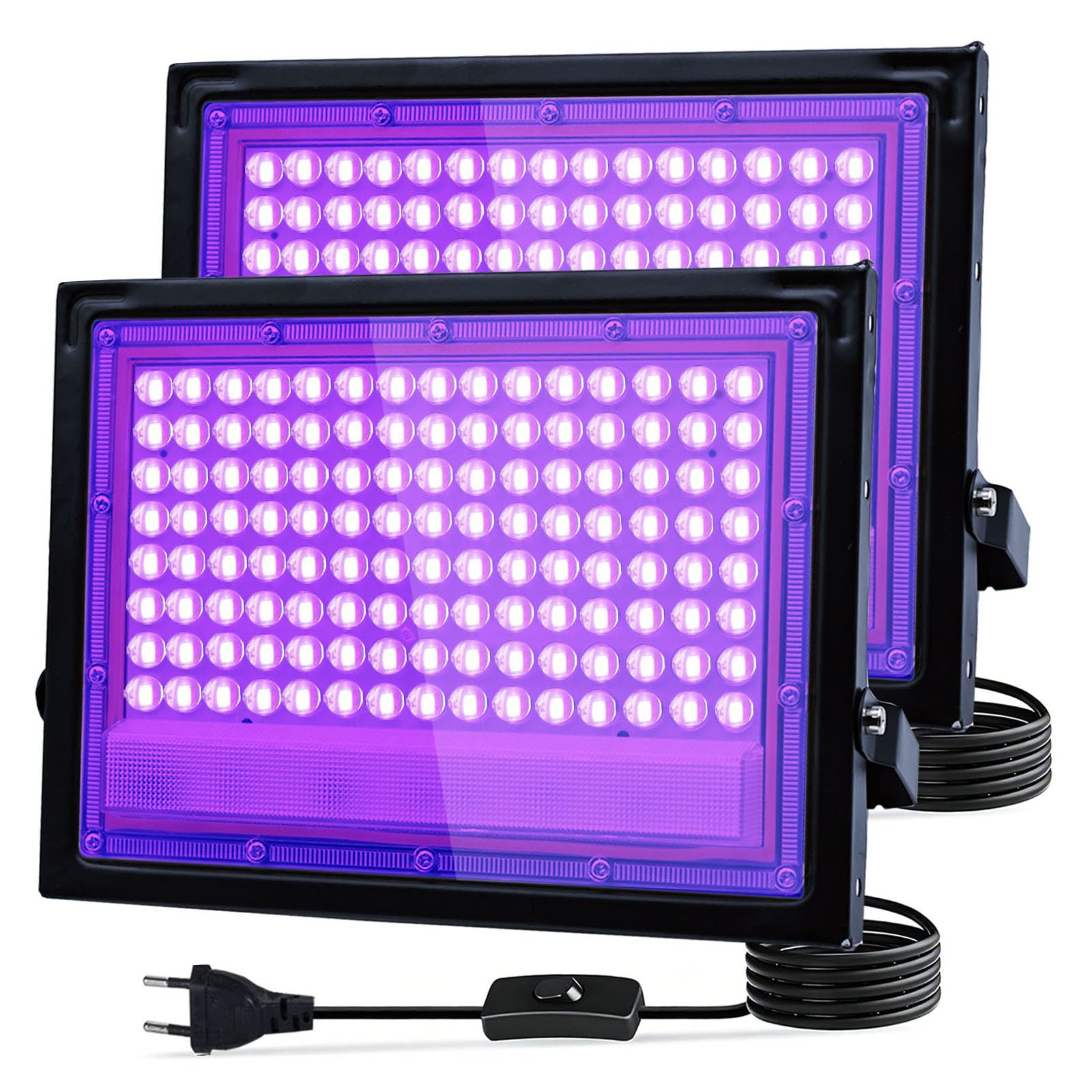 2 Pièces Lumiere Noire LED 100W, Projecteur Lumière Noire UV, Etanche IP66, 395-400NM Lumiere Noire LED Avec interrupteur pour fêtes, Effets Fluorescents, Décorations d'Halloween et Scène