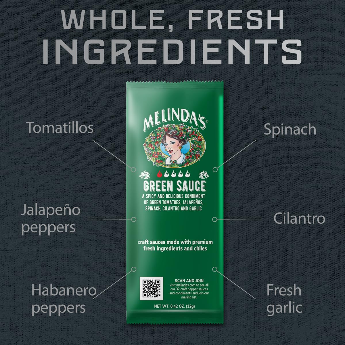 Melinda’s Green Sauce Packets - 200 Count (.42 Oz Each) - Hot Sauce Packets Single Serve for Travel, Party, Business - Convenient Individual Condiment Packets in 8 Flavors