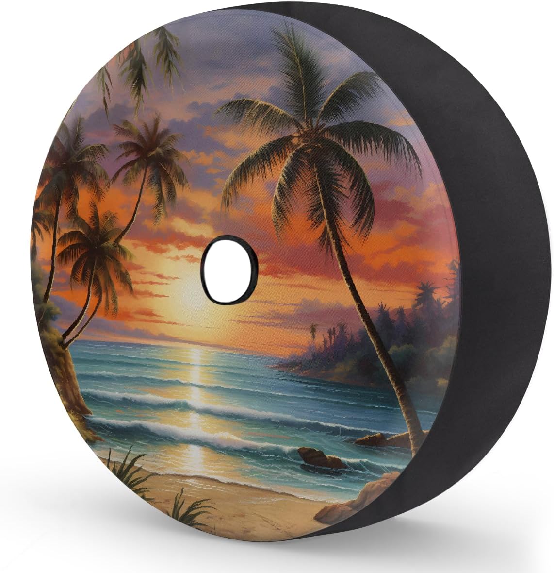 Spare Tire Cover with Backup Camera Hole Sunset Beach Palm Tree Waterproof Tire Cover Fit for Rv SUV Truck Travel Trailer 17inch