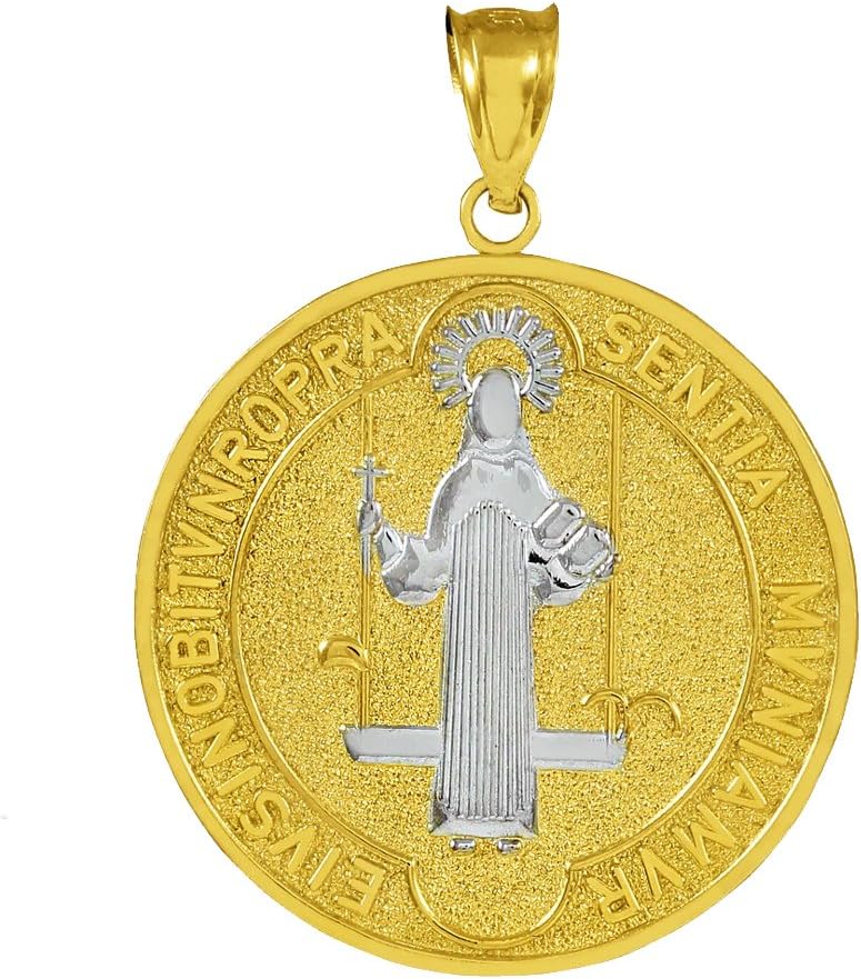 Miraculous Medal of Saint Benedict 14k Two-Tone Gold Coin Pendant (Large)